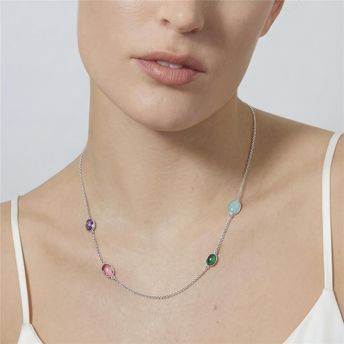 Multicolor Cubic Zirconia Necklace with Rhodium Finish - Nodiya
