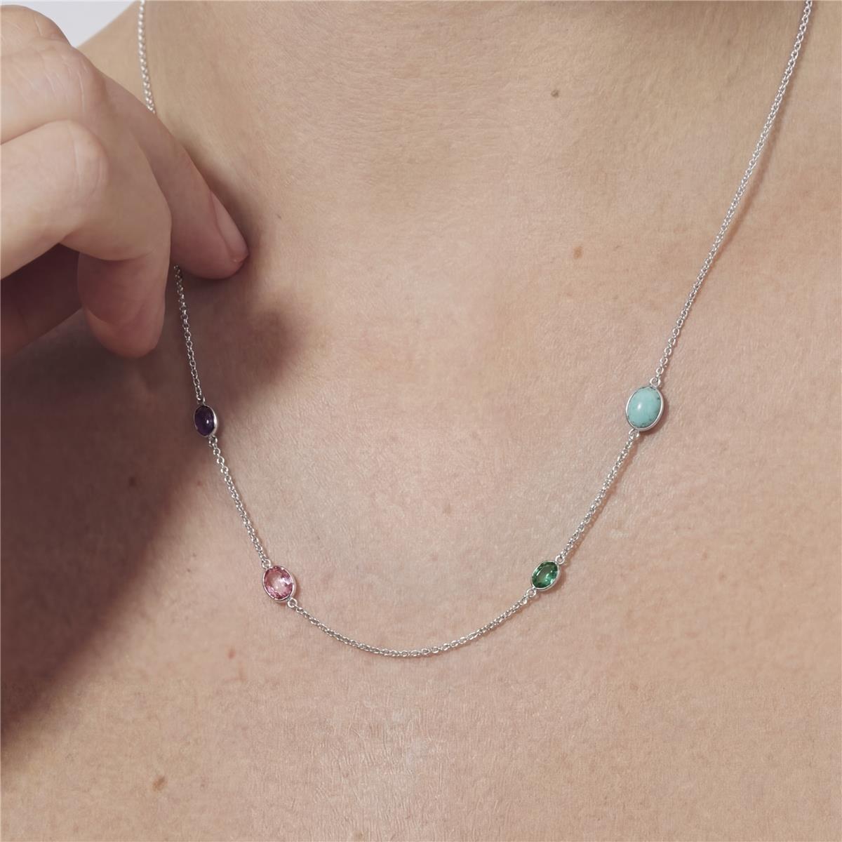 Multicolor Cubic Zirconia Necklace with Rhodium Finish - Nodiya