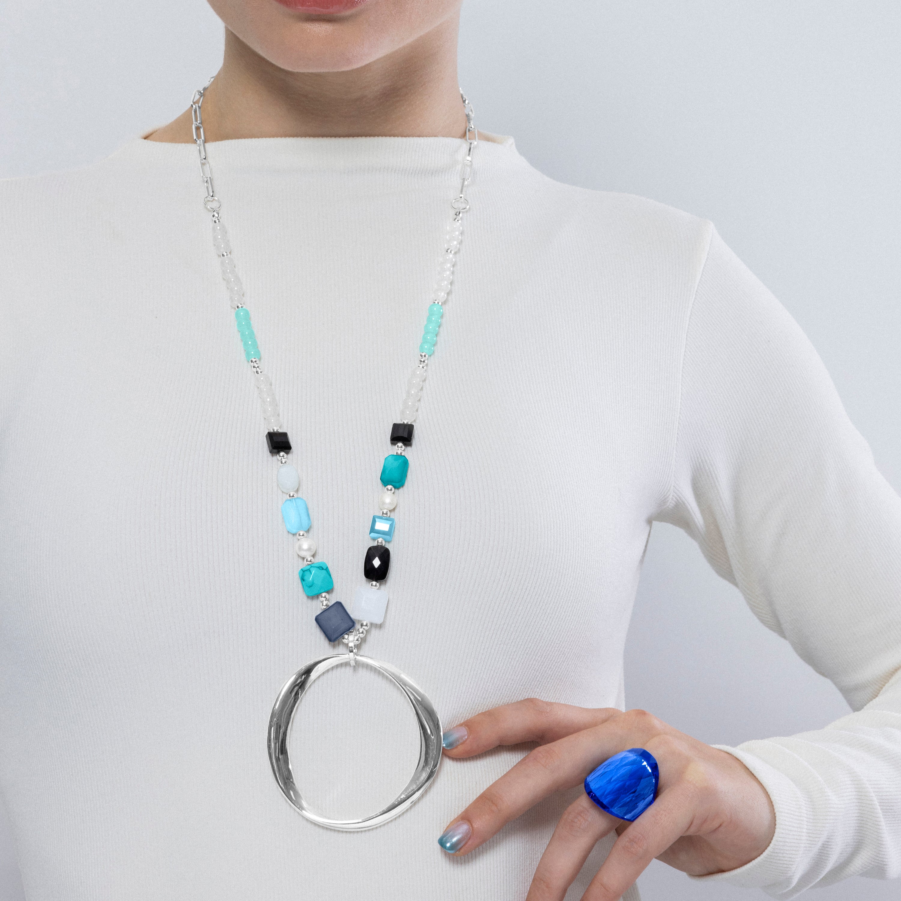 Multicolor Crystal Necklace finished in 18K yellow gold - Miyou