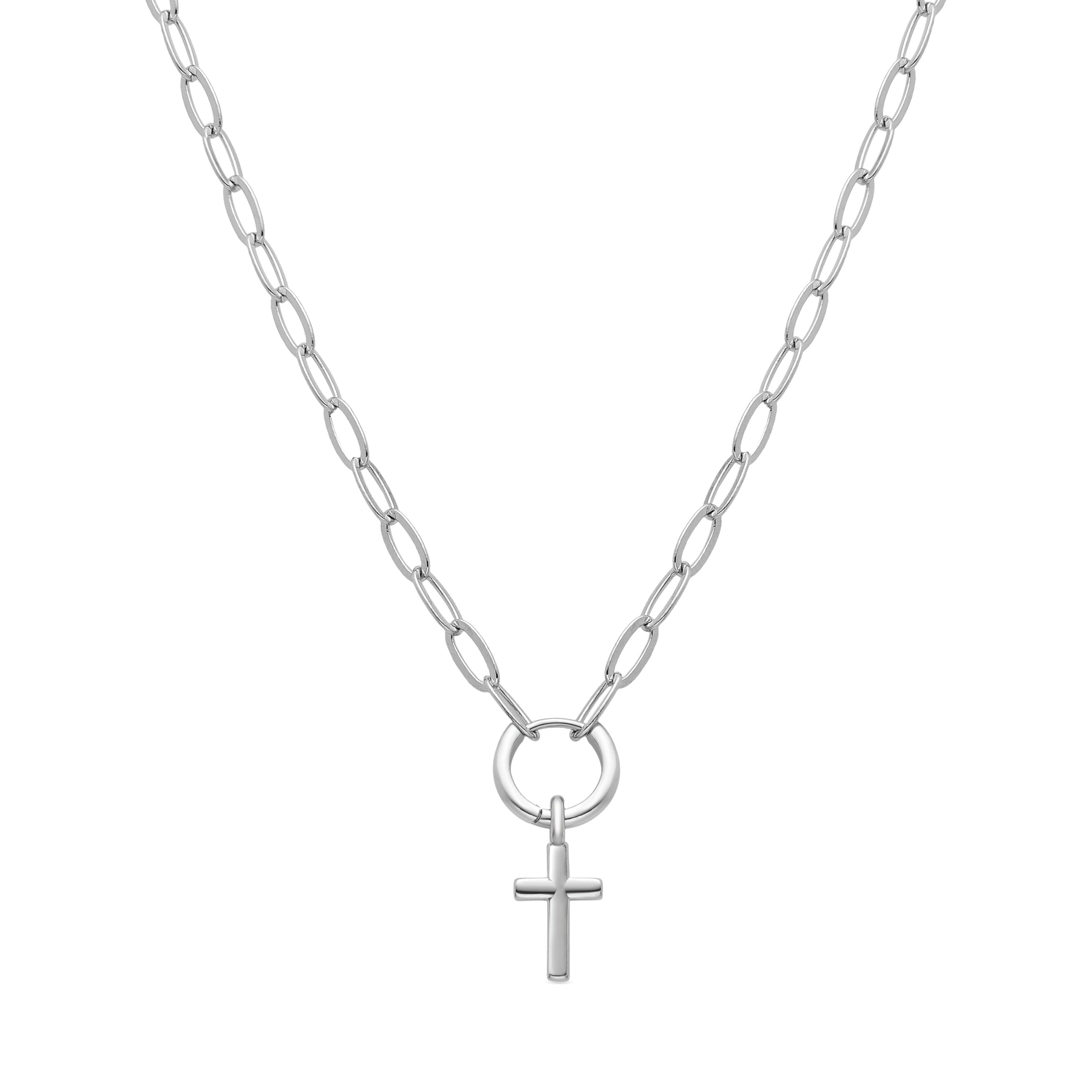 Colar acabado em ródio - Cruz