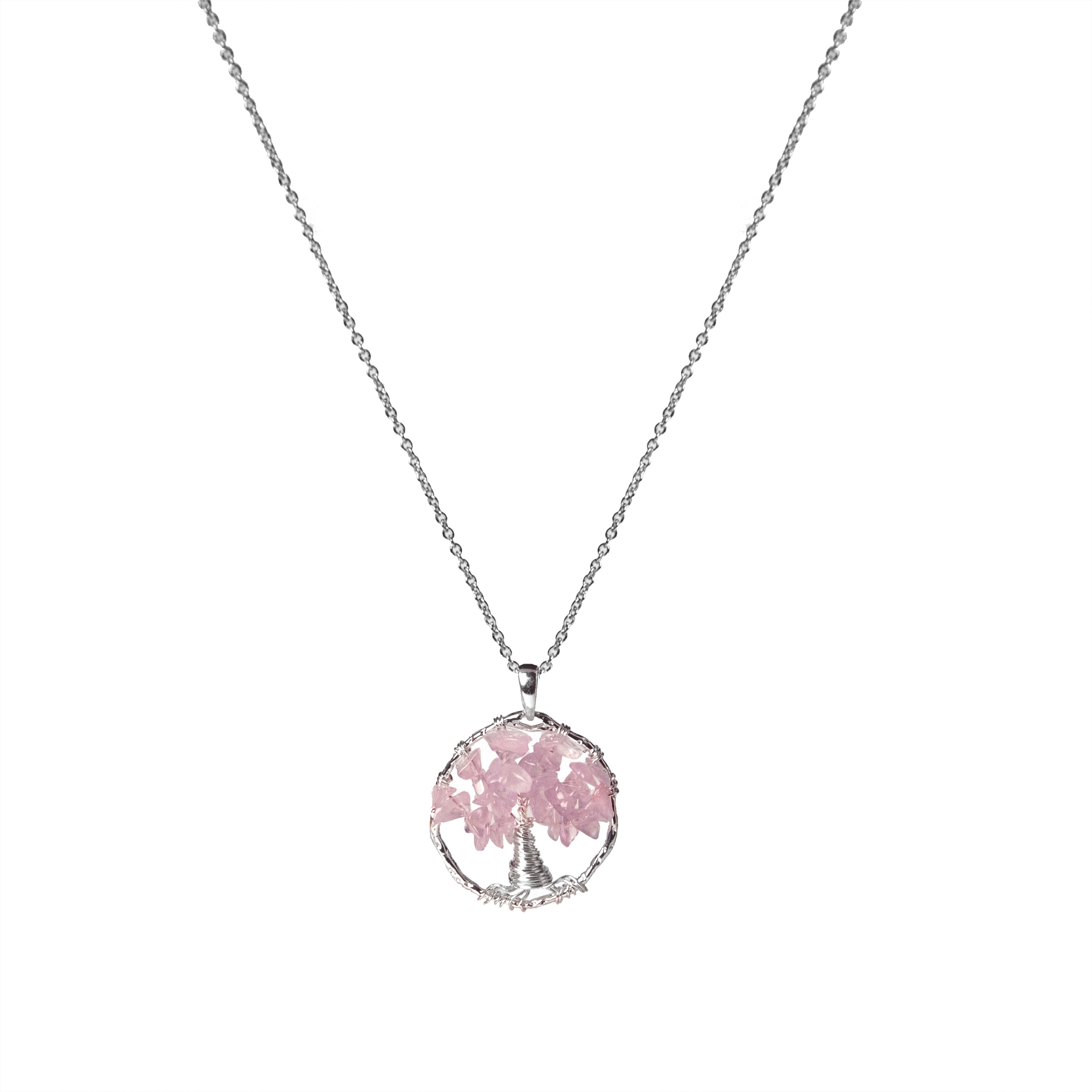 Rose Quartz Necklace finished in rhodium - Budleia