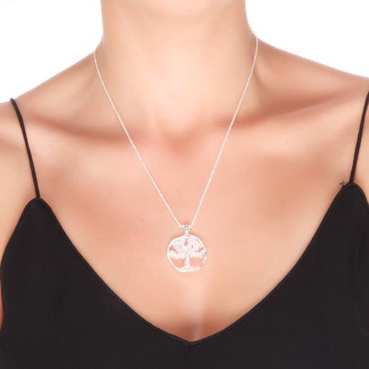 Rose Quartz Necklace finished in rhodium - Budleia