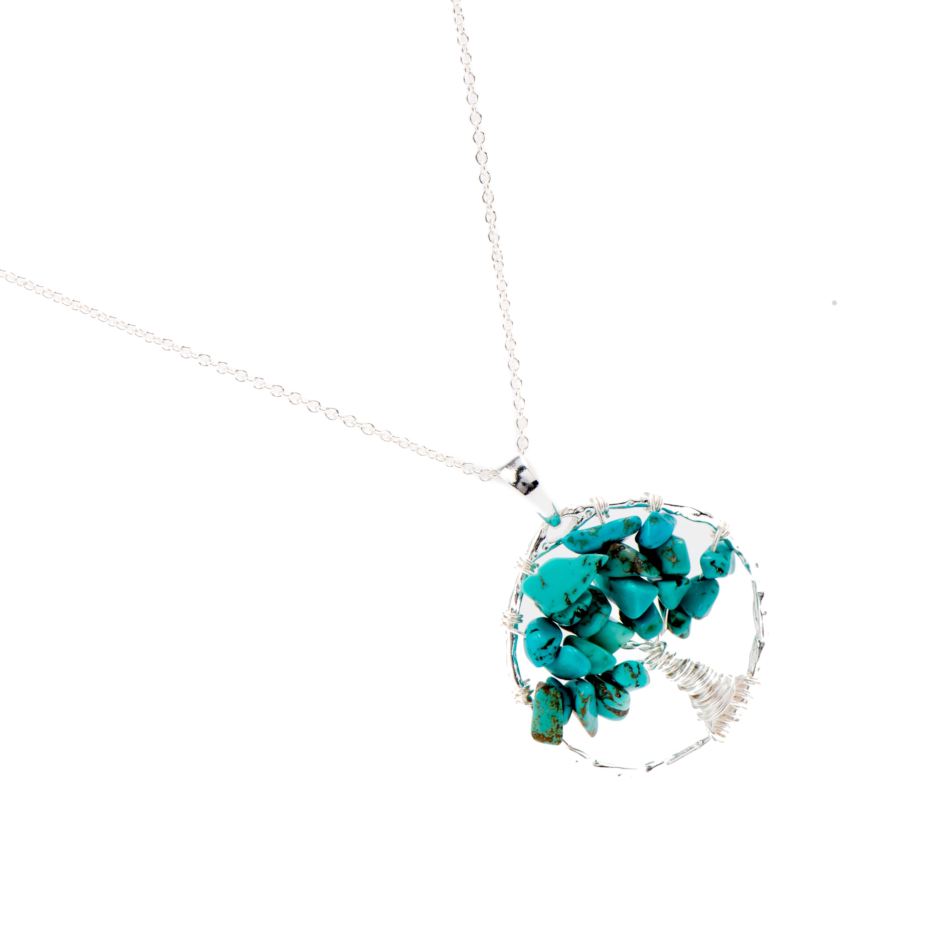 Natural Turquoise Necklace finished in rhodium - Budleia