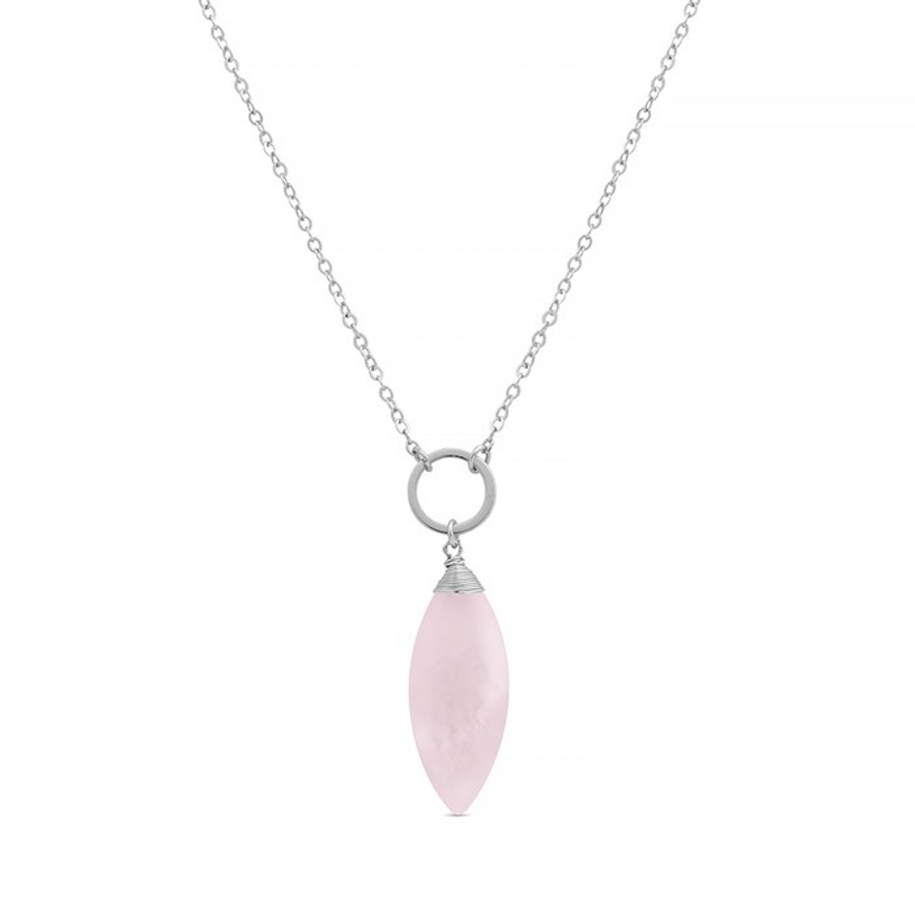 Rose Quartz Necklace finished in rhodium - Ayom