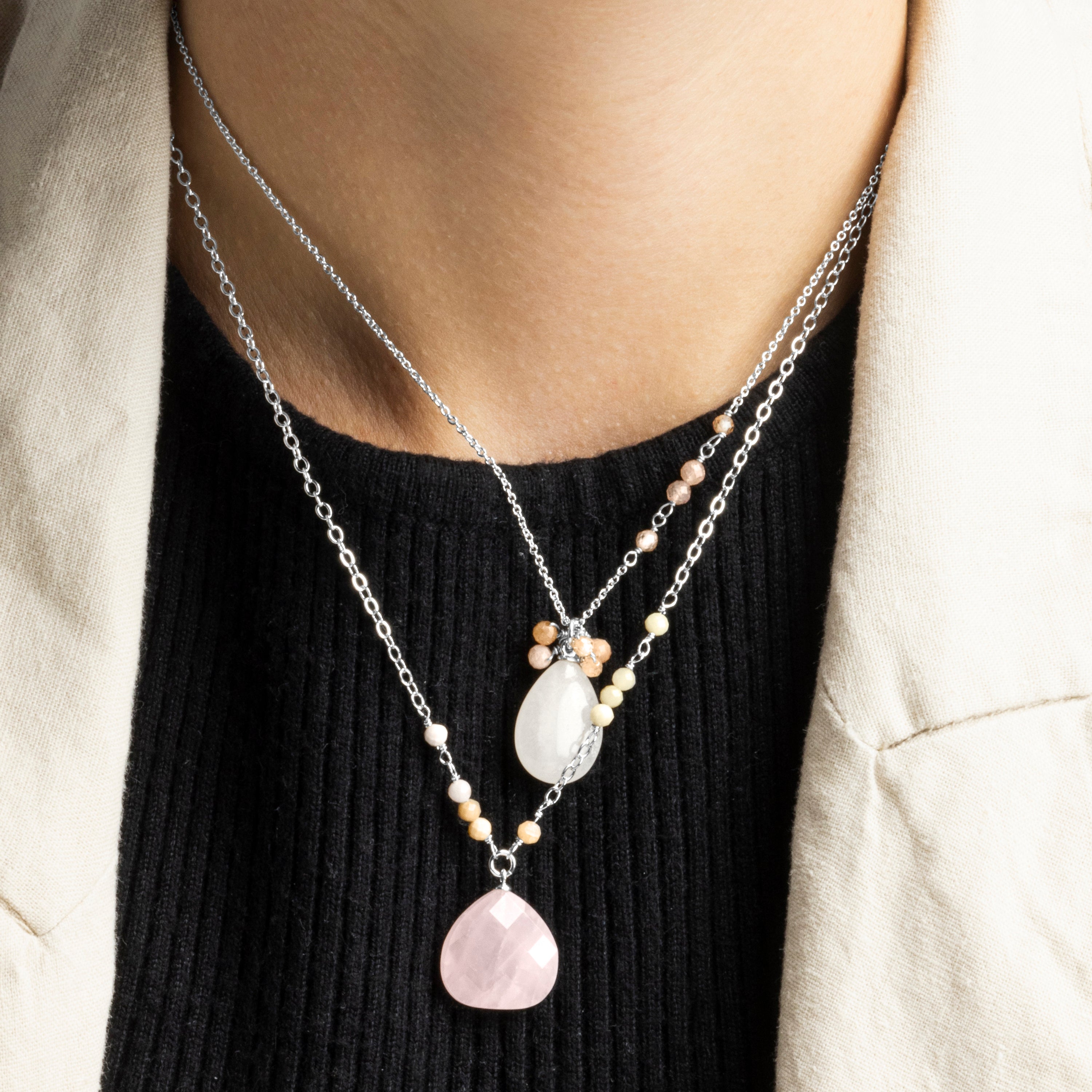 Orange Agate Necklace finished in rhodium - Adak
