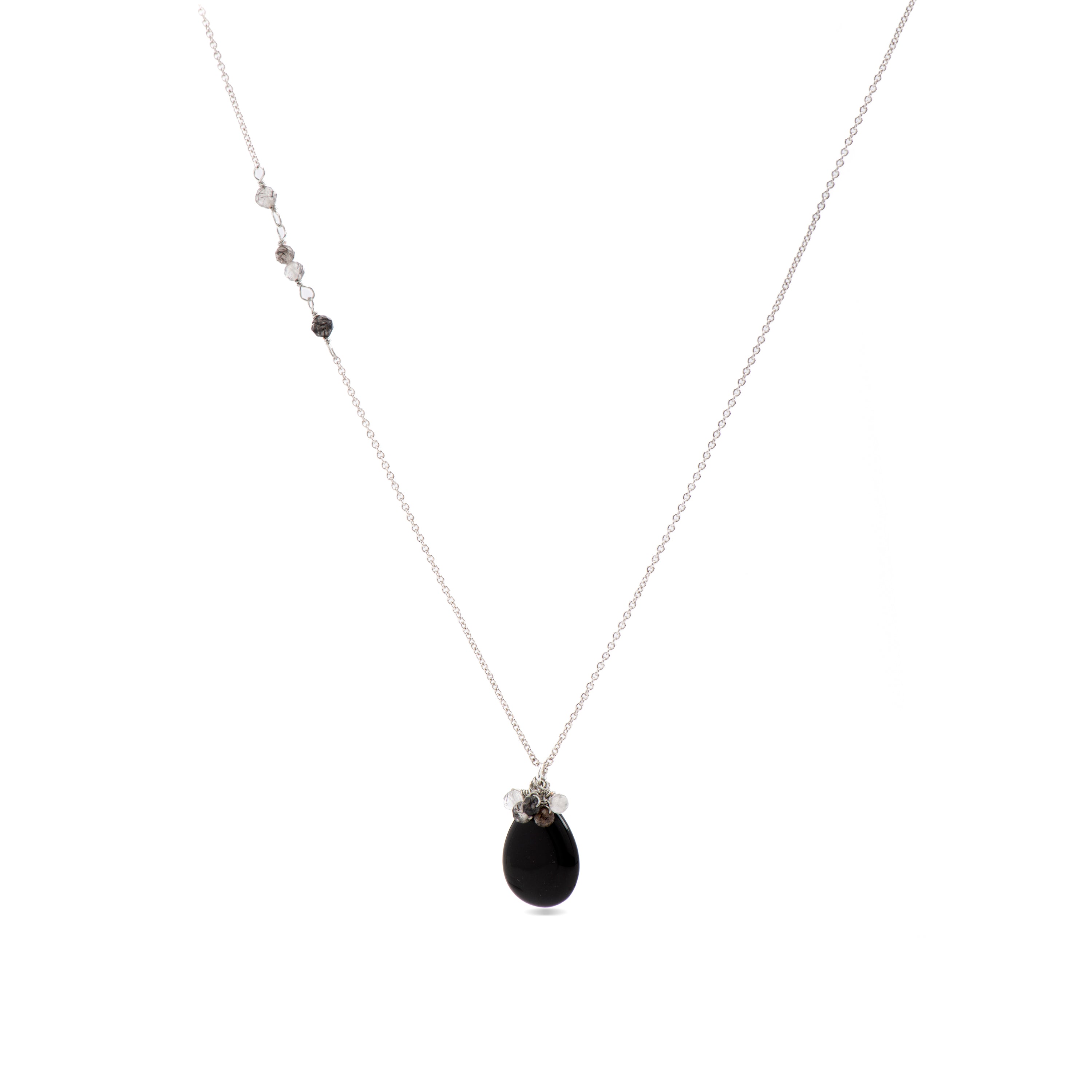 Rhodium-finished Onyx Necklace - Adak