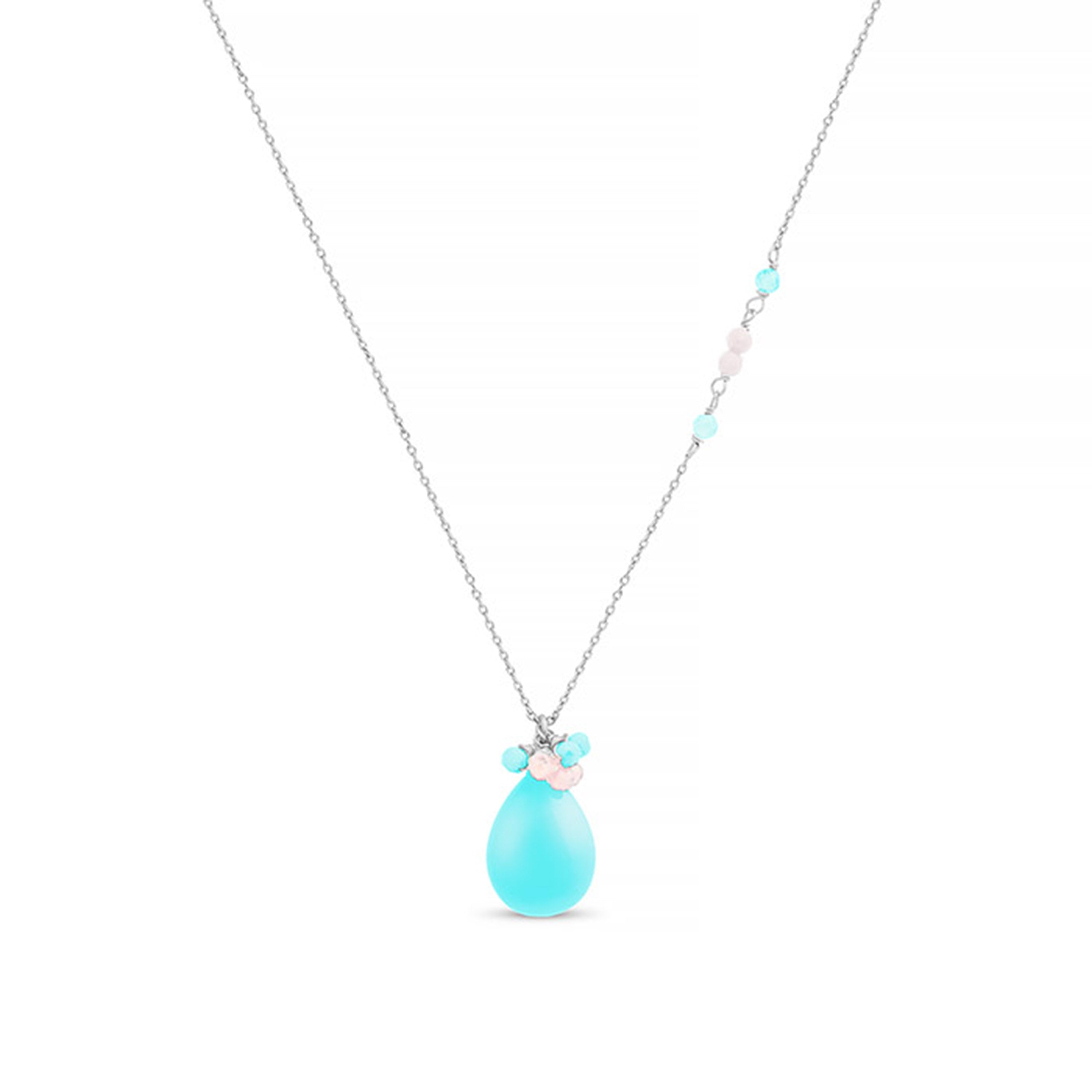 Turquoise necklace finished in rhodium - Adak