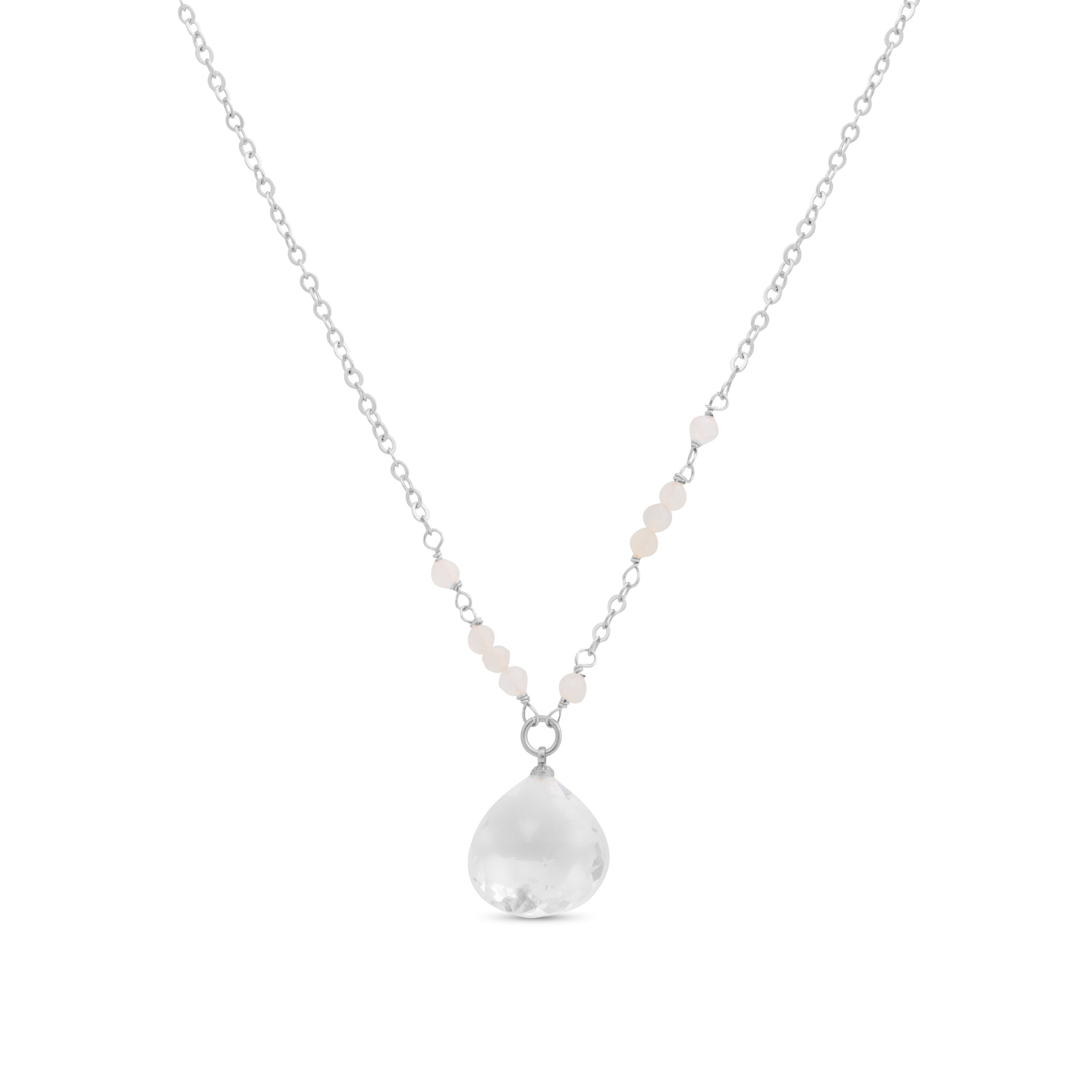 Colar de Cristal Branco com acabamento em ródio - Zoqoyi