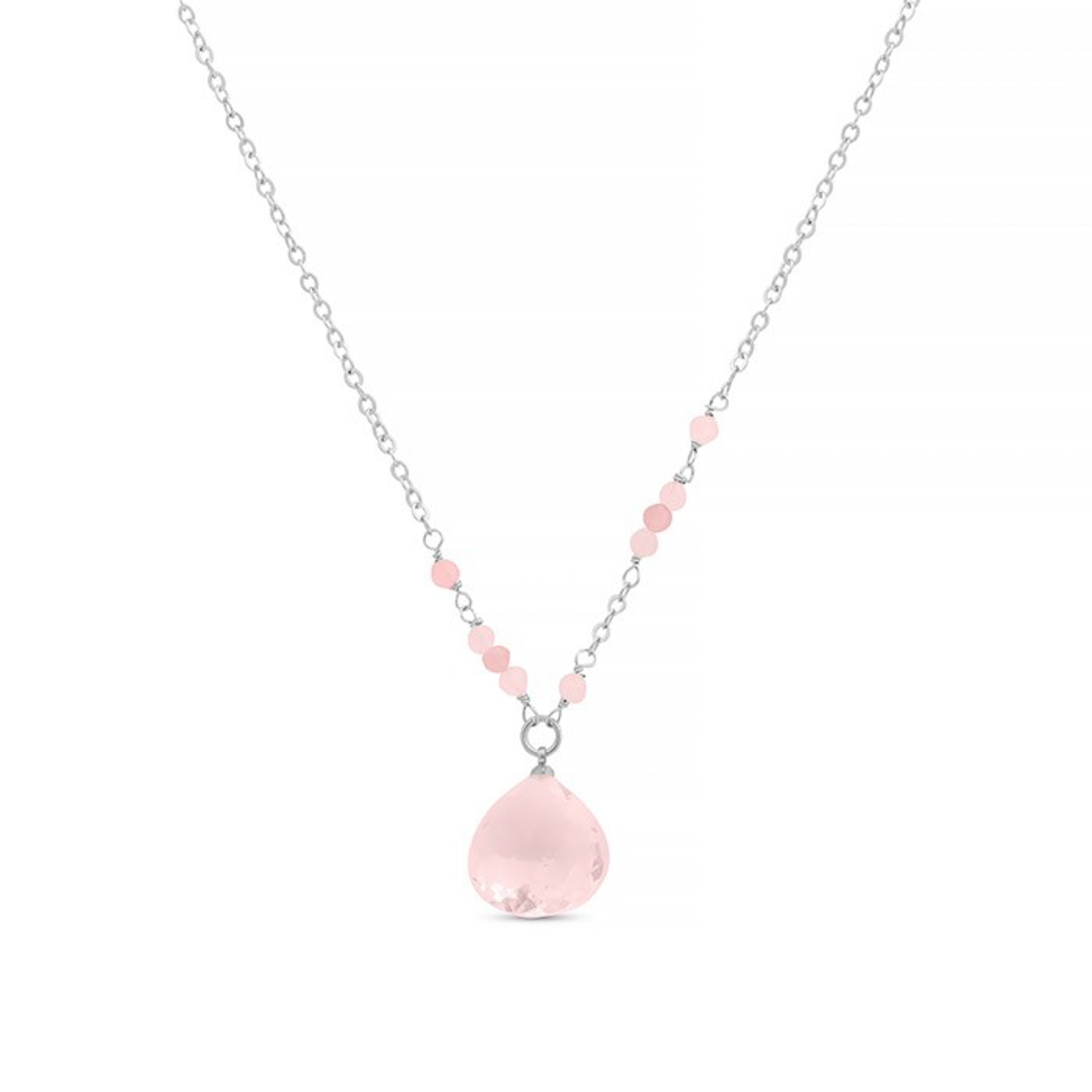 Colar de Quartzo Rosa com acabamento em ródio - Zoqoyi