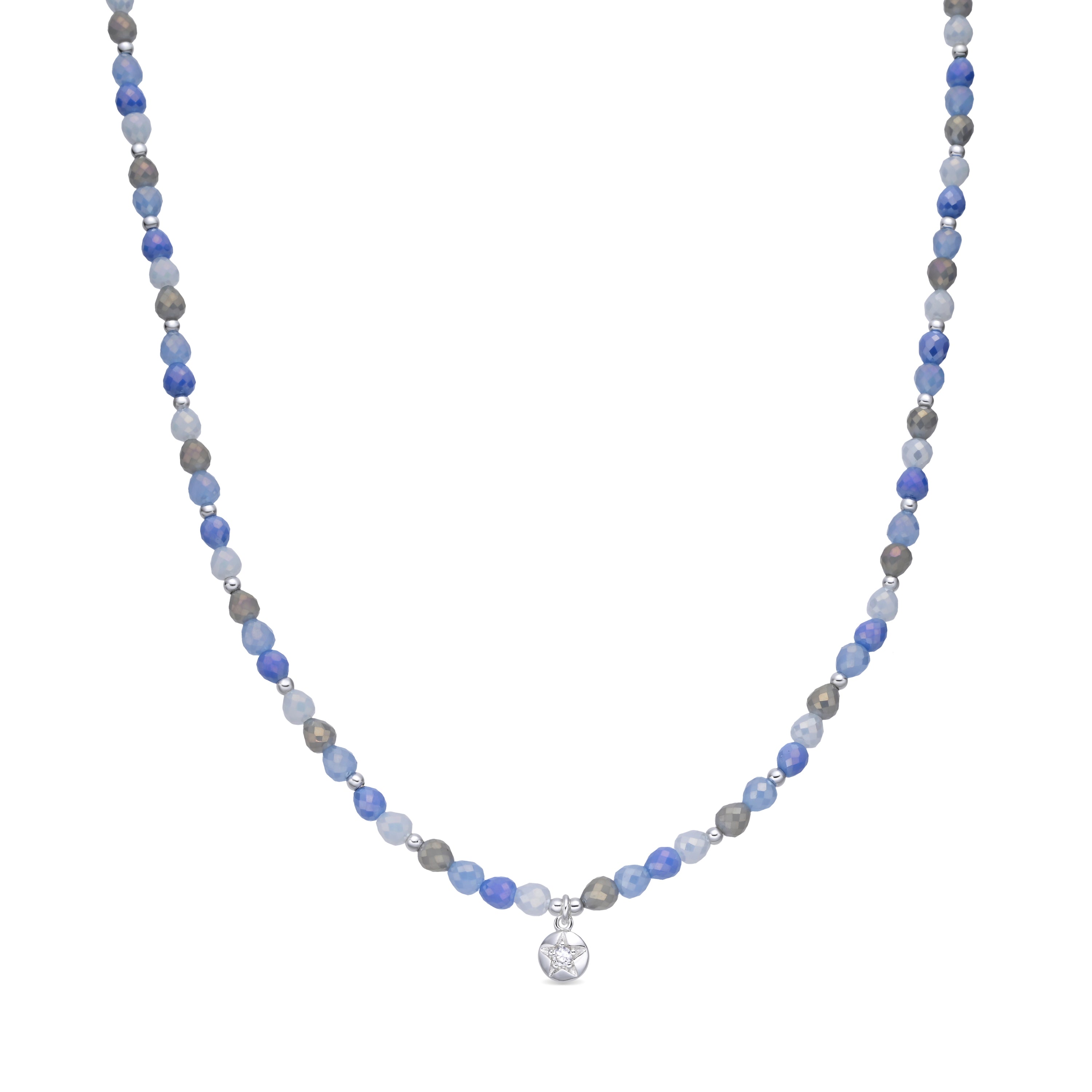 Halskette aus blauem Kristall mit Rhodium-Finish - Likdu