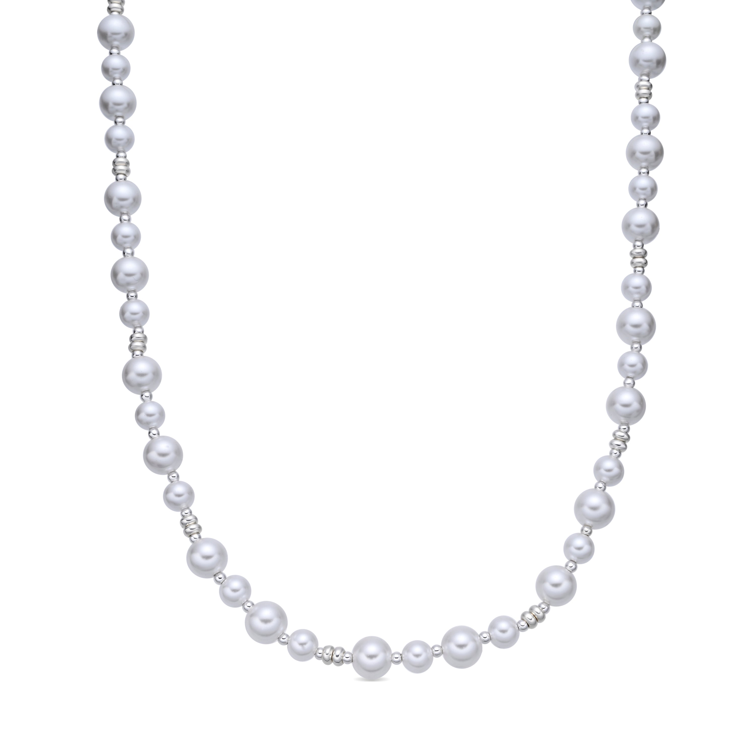 Weiße Perlenkette mit Rhodium-Finish - Akio