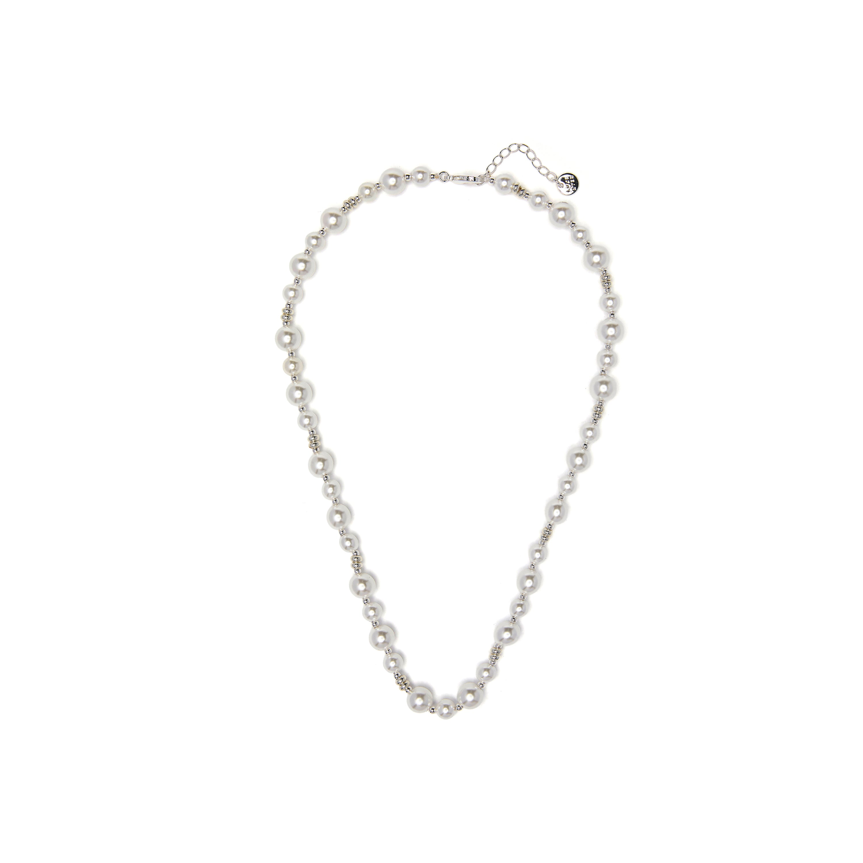 Weiße Perlenkette mit Rhodium-Finish - Akio