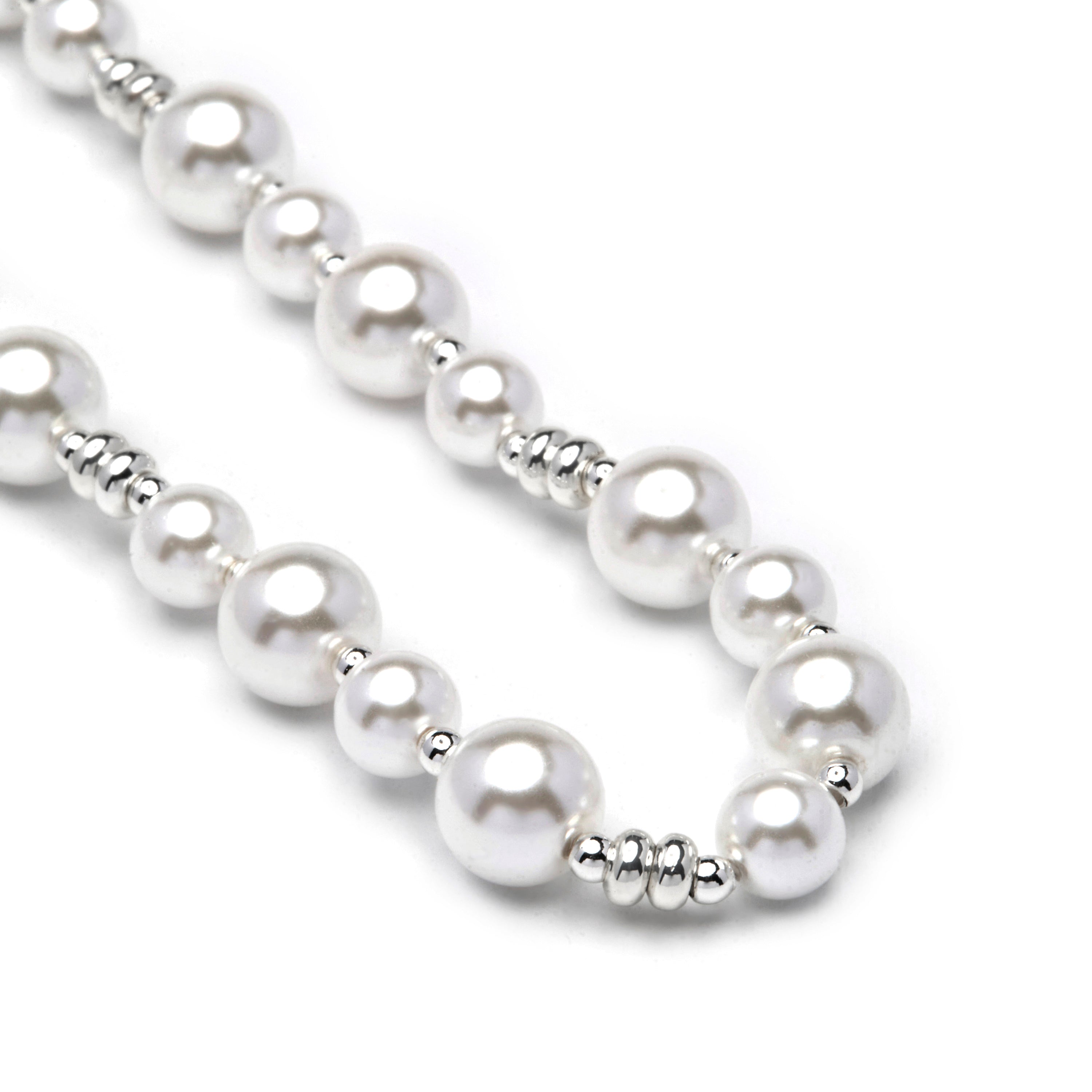 Weiße Perlenkette mit Rhodium-Finish - Akio