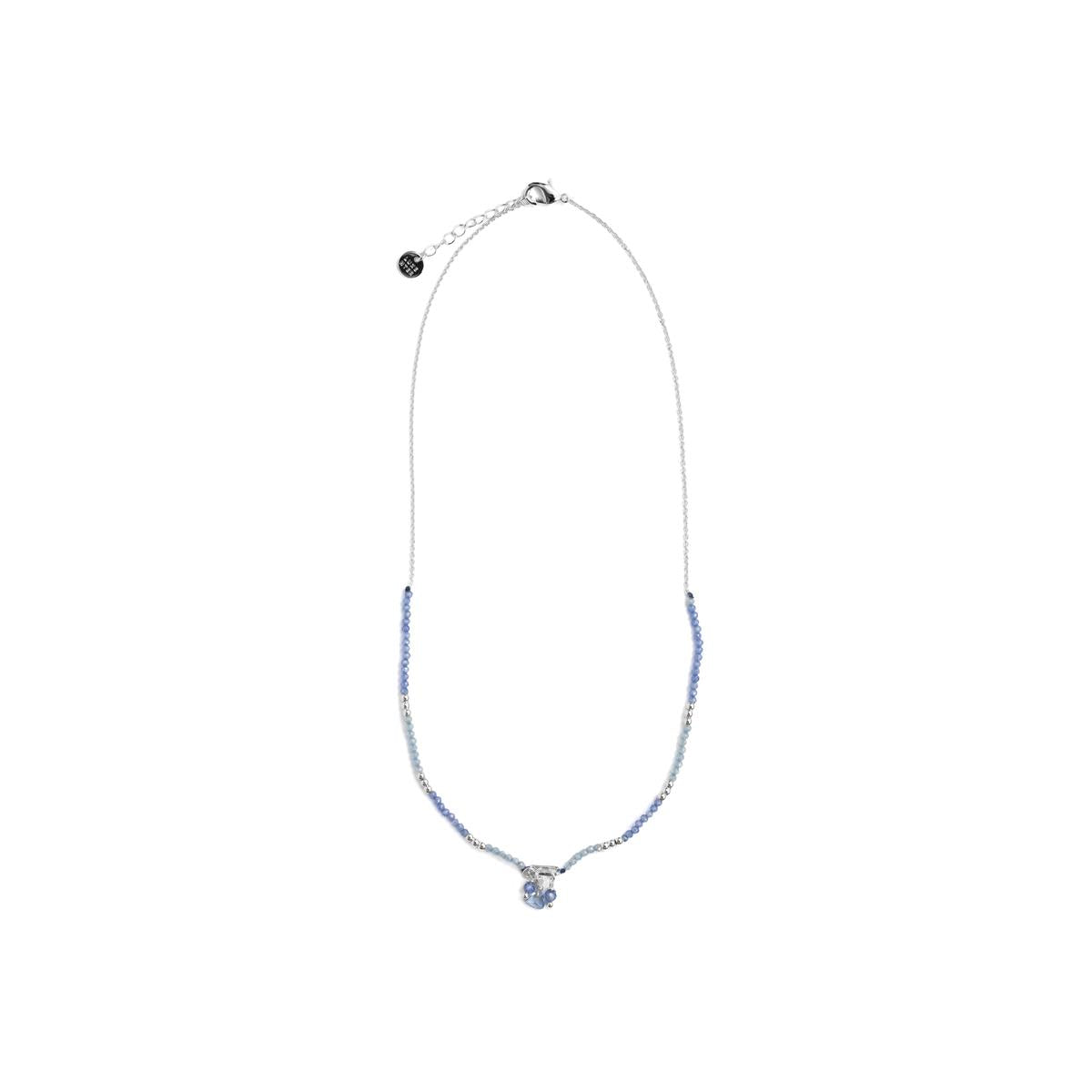 Blue Crystal Necklace with Rhodium Finish - Ilkan