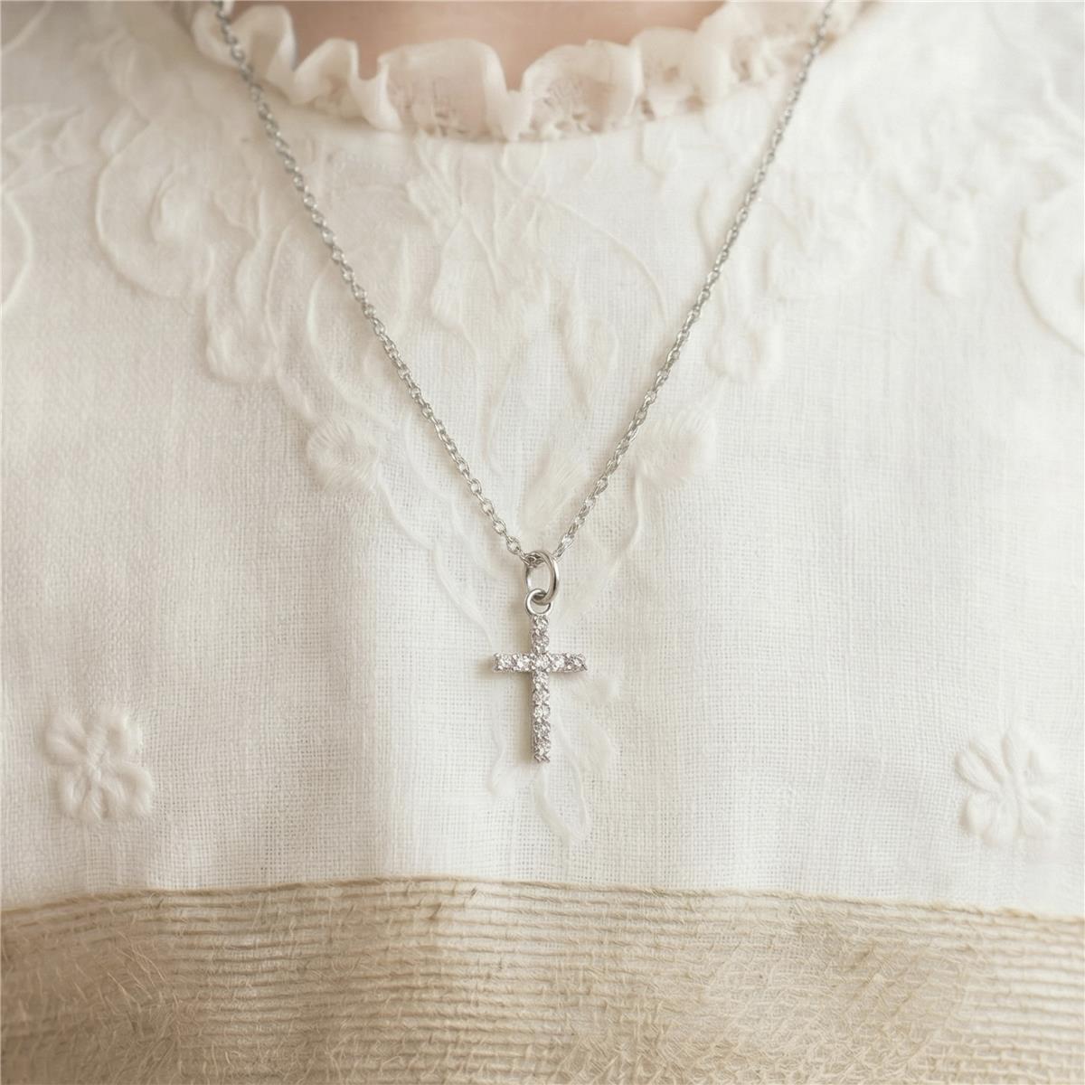 Strahlendes Zirkonia-Halsband mit Rhodium-Finish - Askom