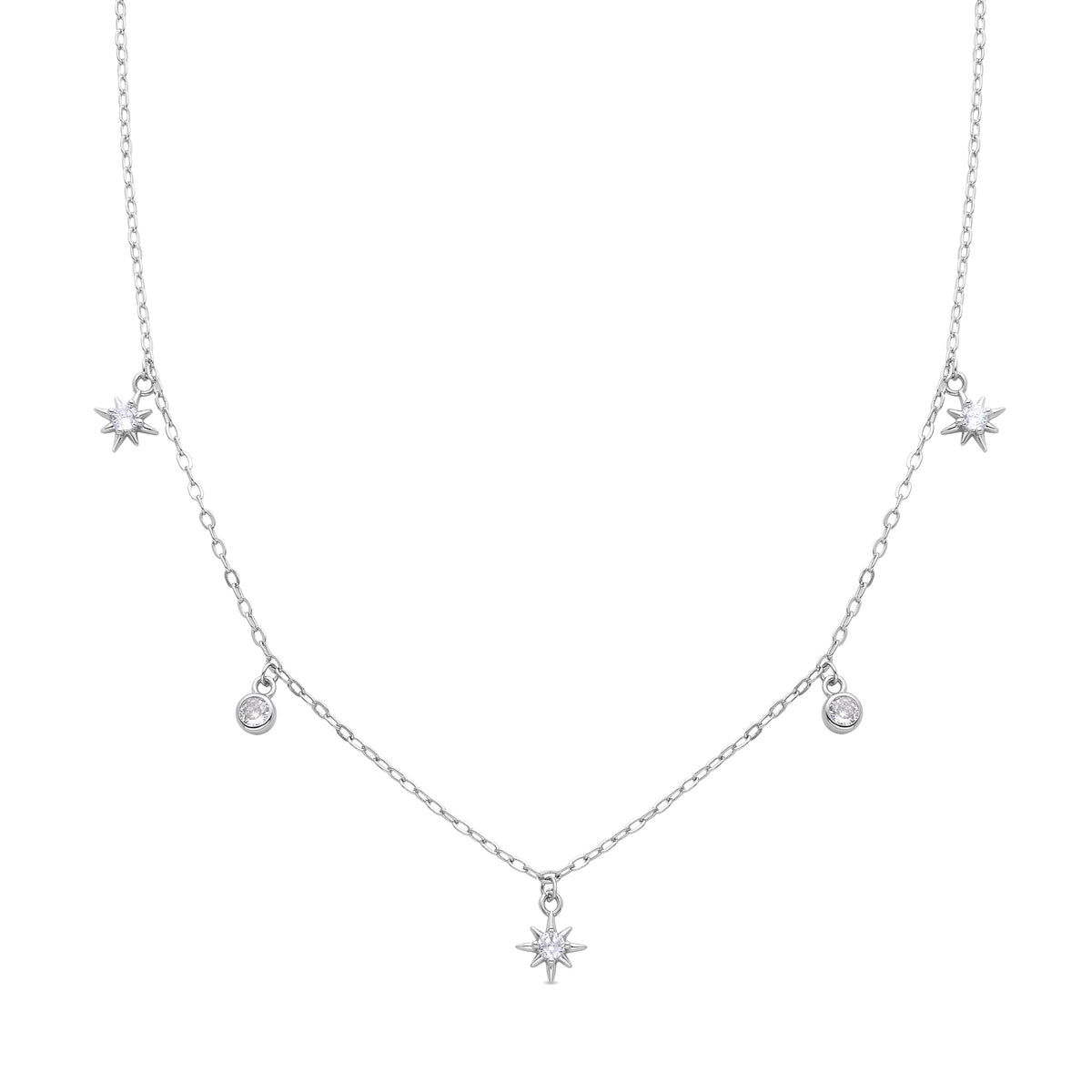 Bright Cubic Zirconia Necklace with Rhodium Finish - Olzal