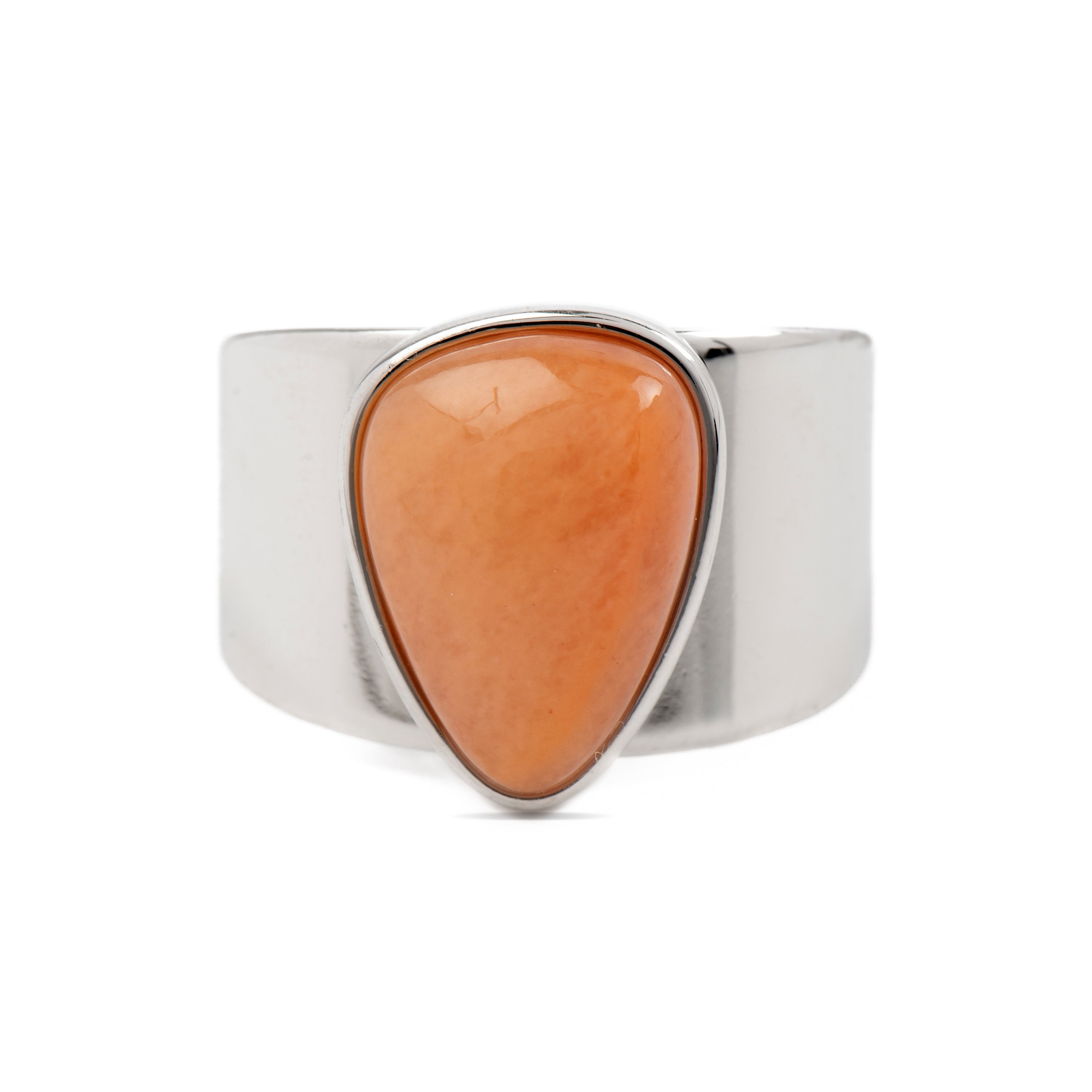 Bague en agate orange finition rhodium - Sheak