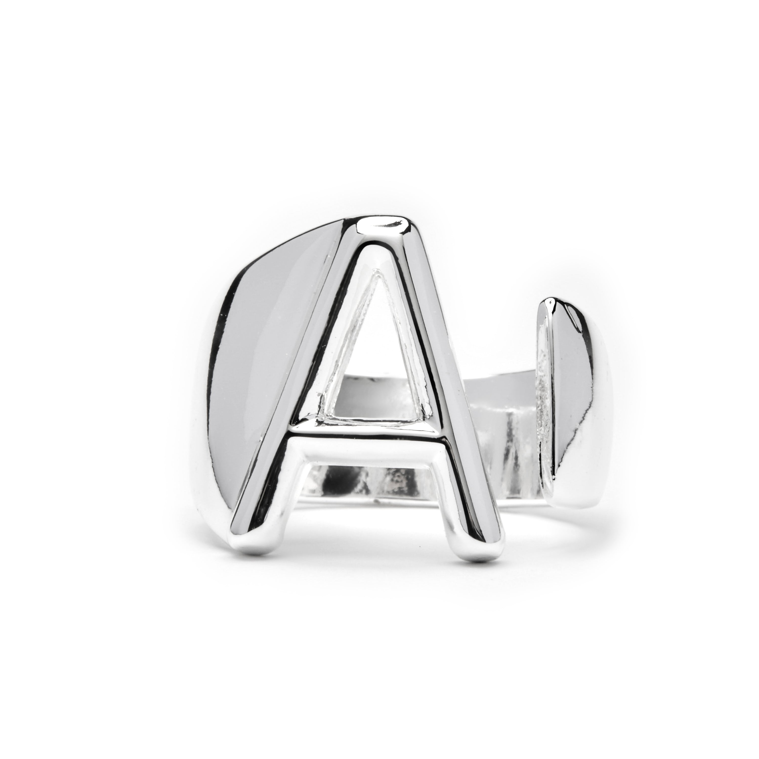 925 Sterling Silver Ring with Brilliant Zirconia finished in Rhodium - Alphabet