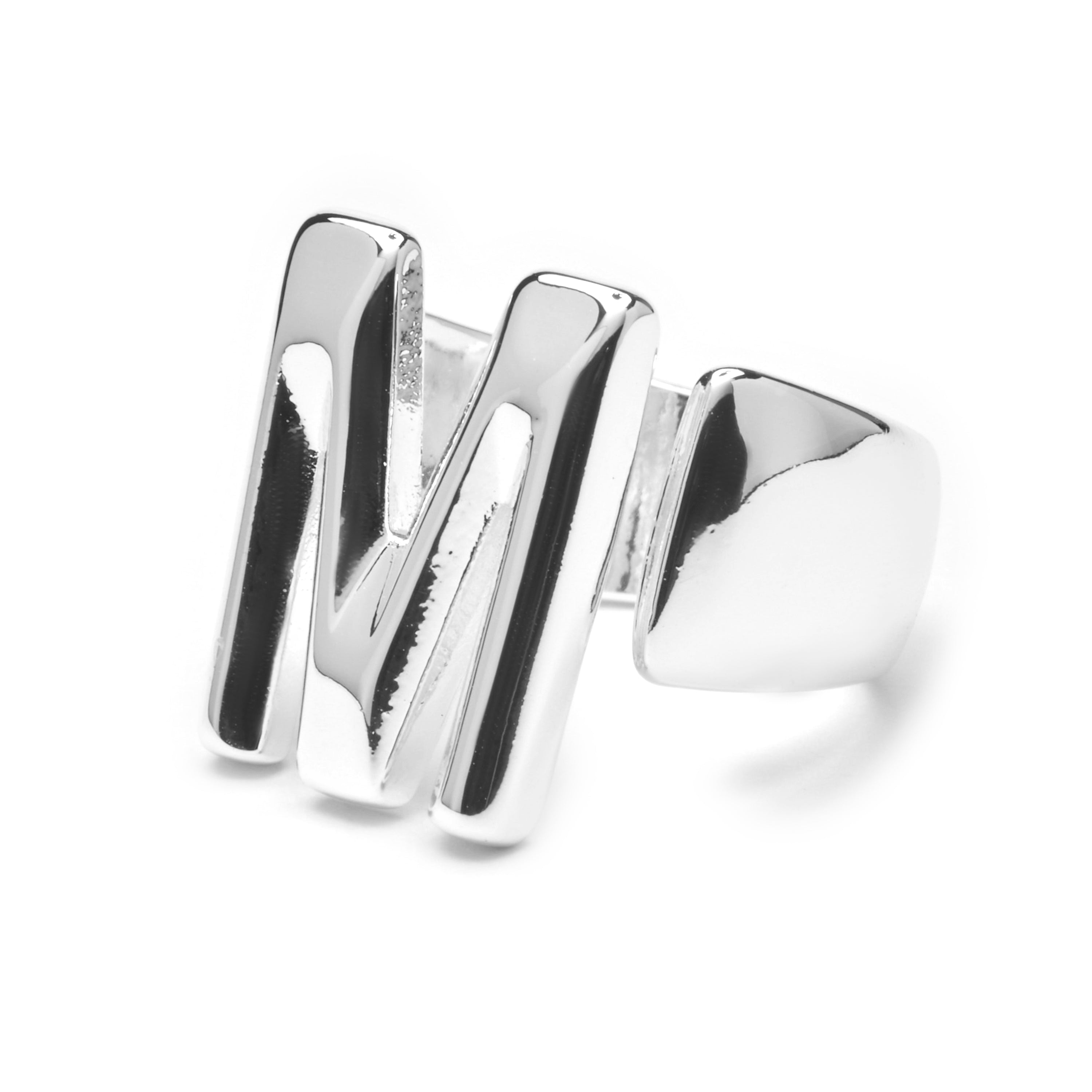 925 Sterling Silver Ring with Brilliant Zirconia finished in Rhodium - Alphabet
