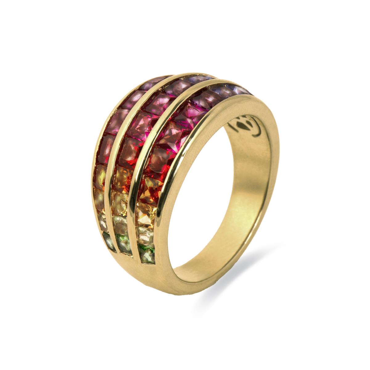 Anillo de Plata de Ley 925 y Circonita Multicolor acabado en oro amarillo 18k - Pilmad