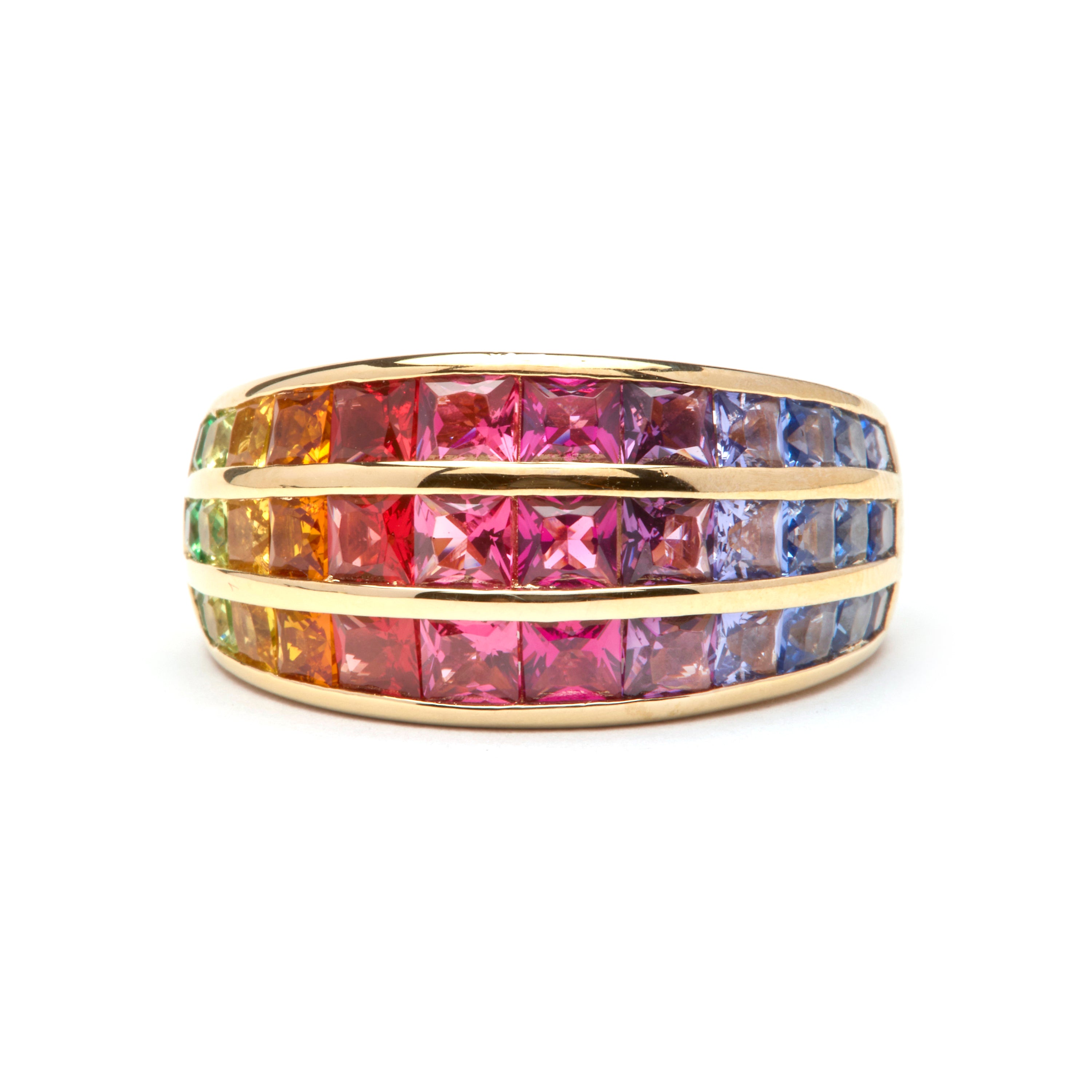 Anillo de Plata de Ley 925 y Circonita Multicolor acabado en oro amarillo 18k - Pilmad