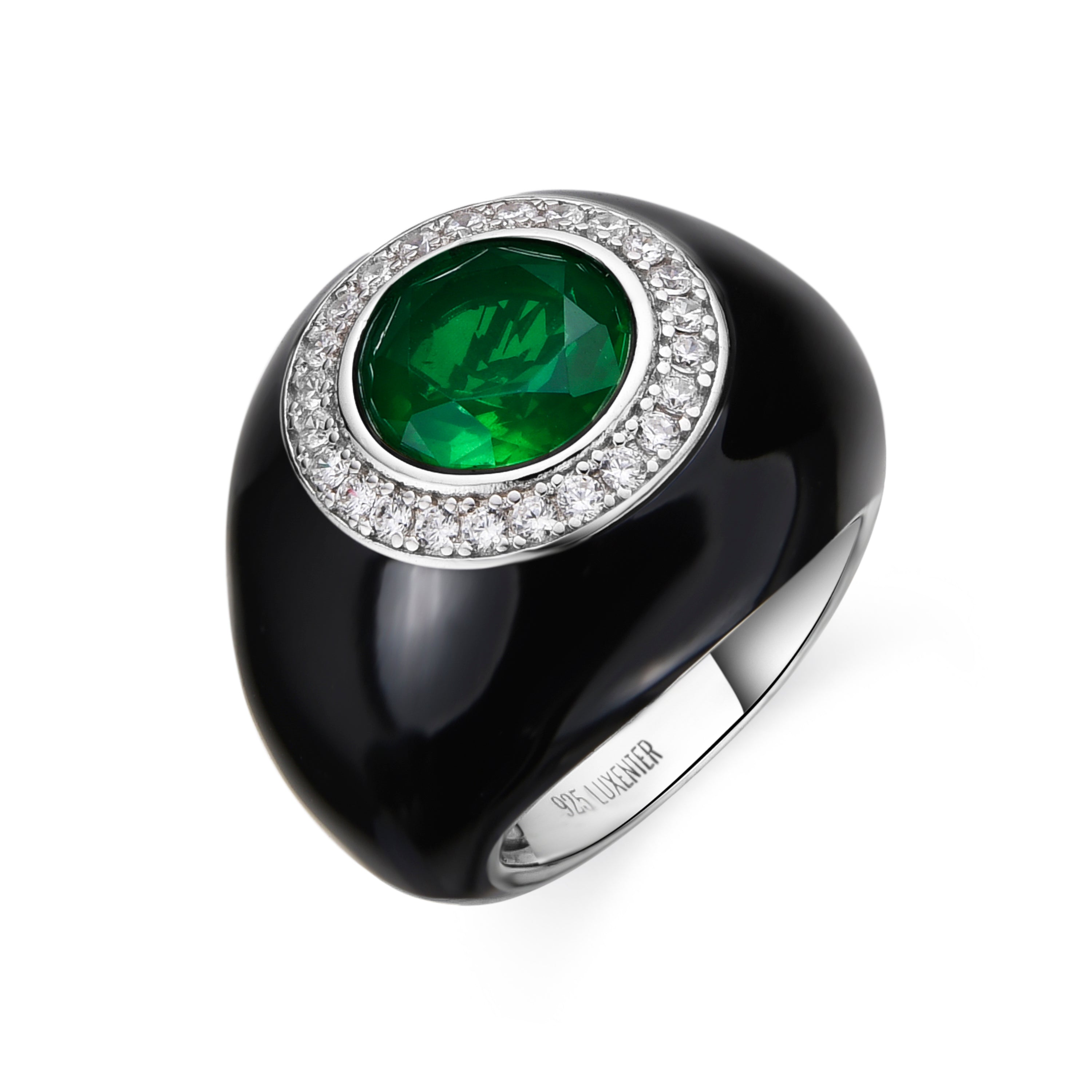 Bague en argent sterling 925 et quartz hydrothermal vert clair finition rhodium - Iosa