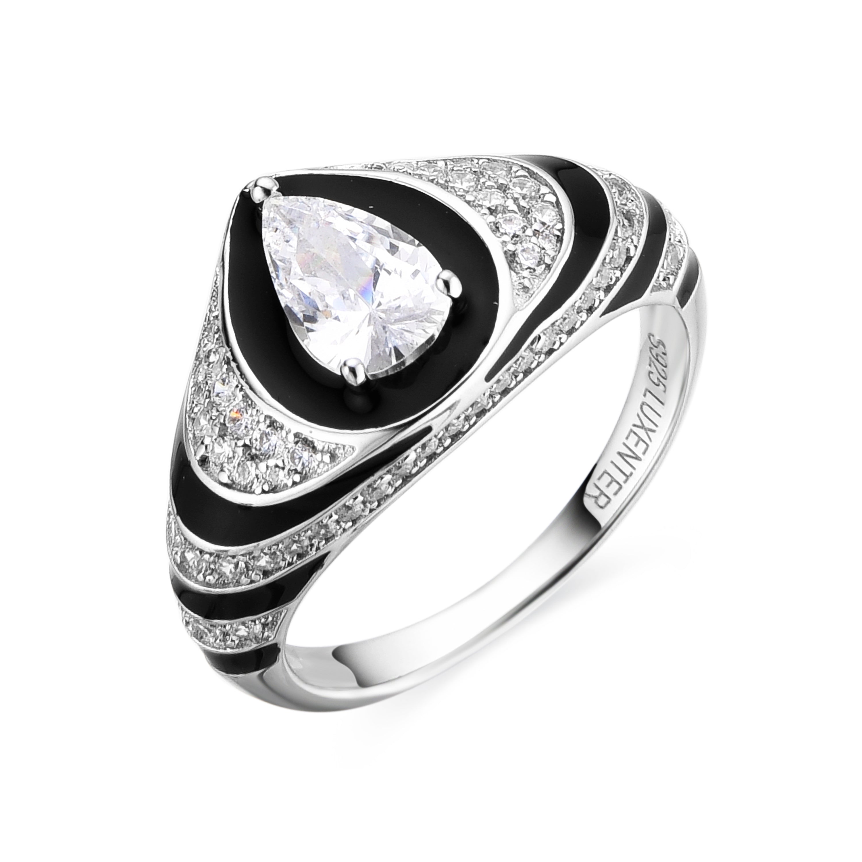 Bague en argent sterling 925 et oxyde de zirconium onyx finition rhodiée - Darkbe