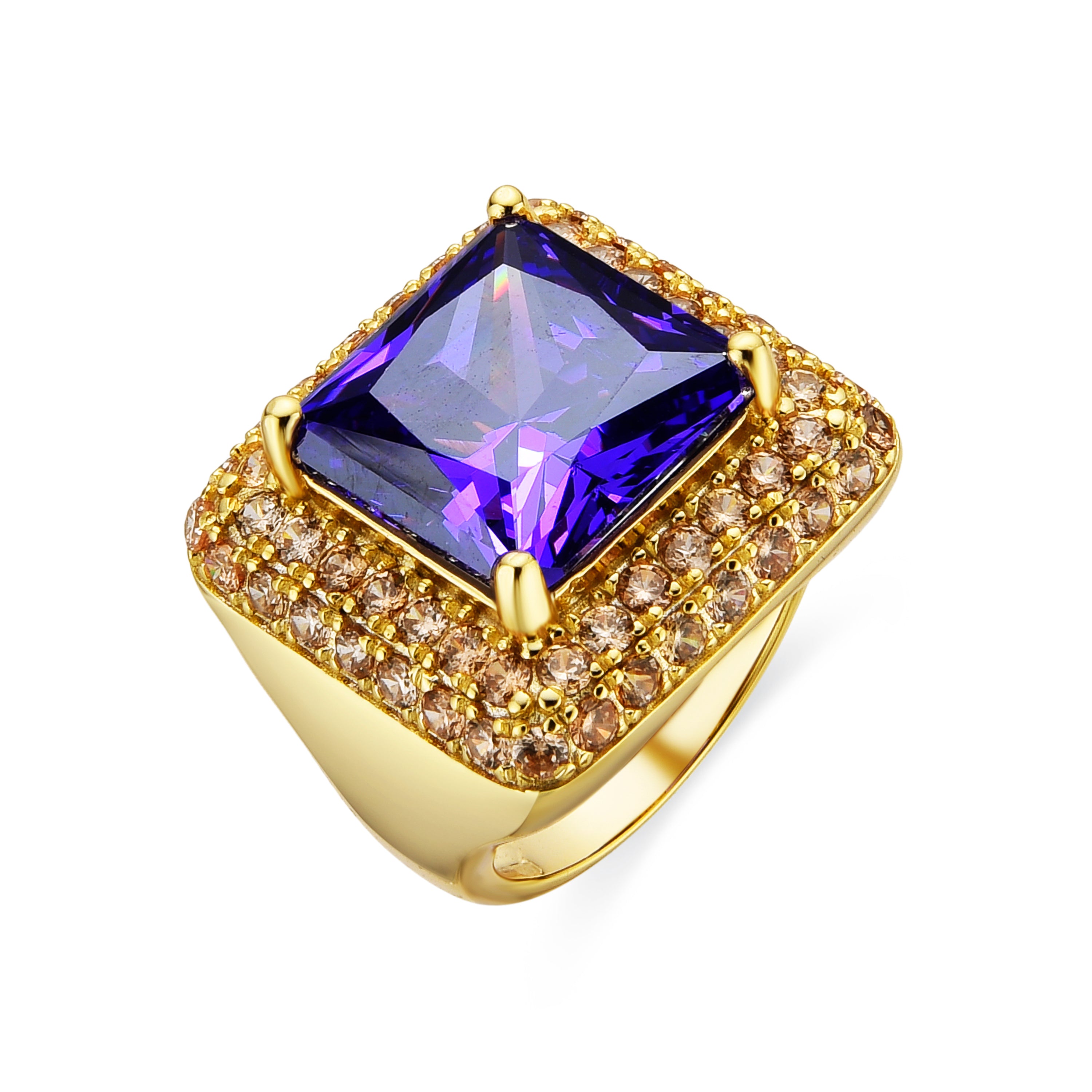 Anel de Prata de Lei 925 e Zircónia Champagne acabamento em ouro 18k - Hysepth