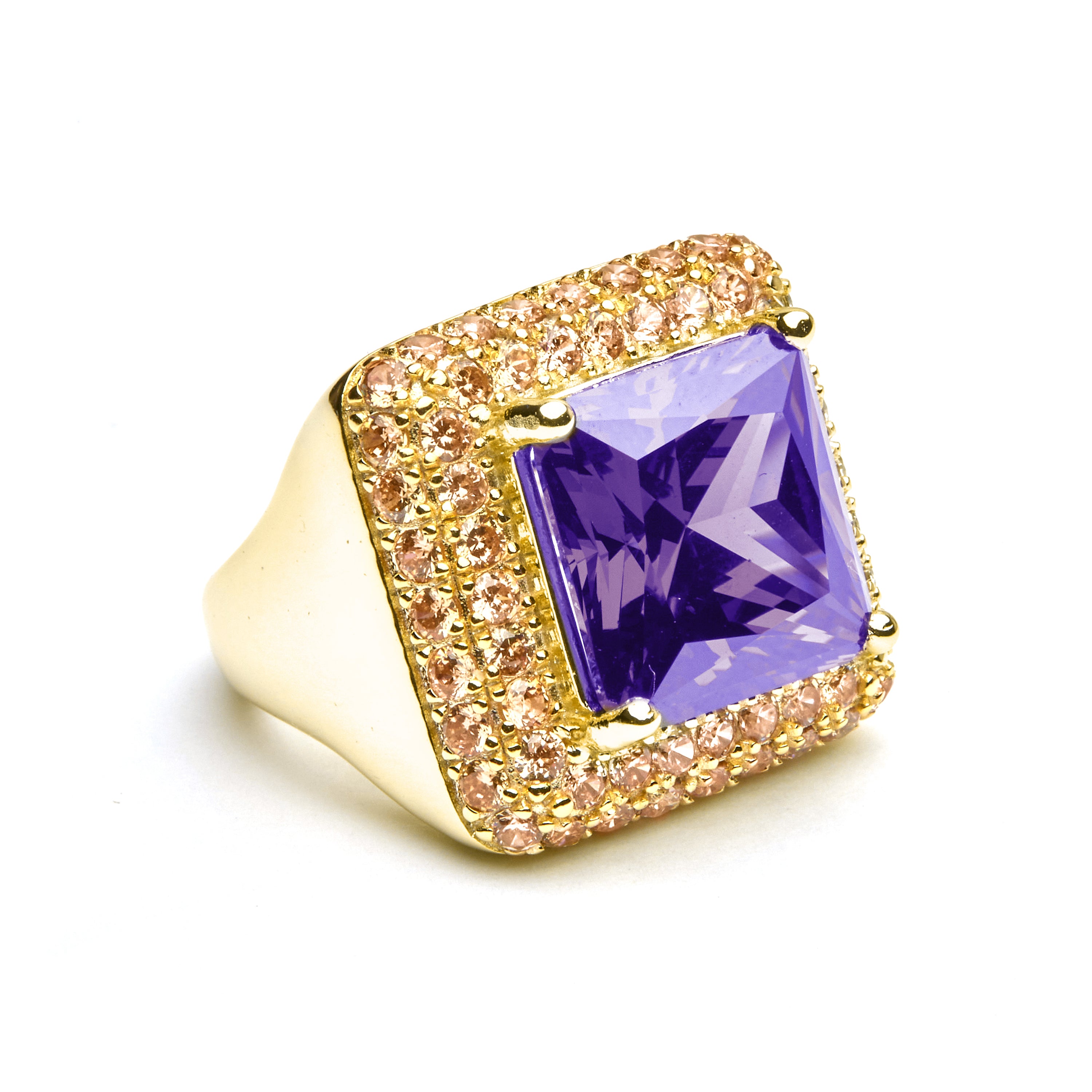 Anel de Prata de Lei 925 e Zircónia Champagne acabamento em ouro 18k - Hysepth