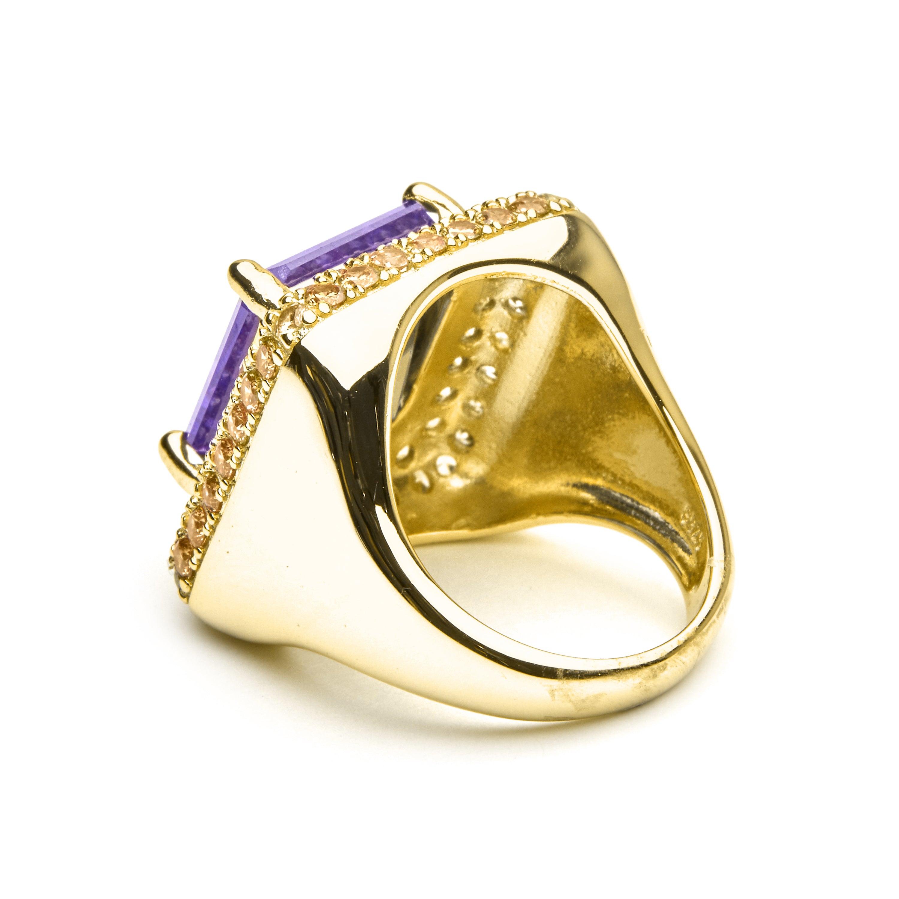 Anel de Prata de Lei 925 e Zircónia Champagne acabamento em ouro 18k - Hysepth