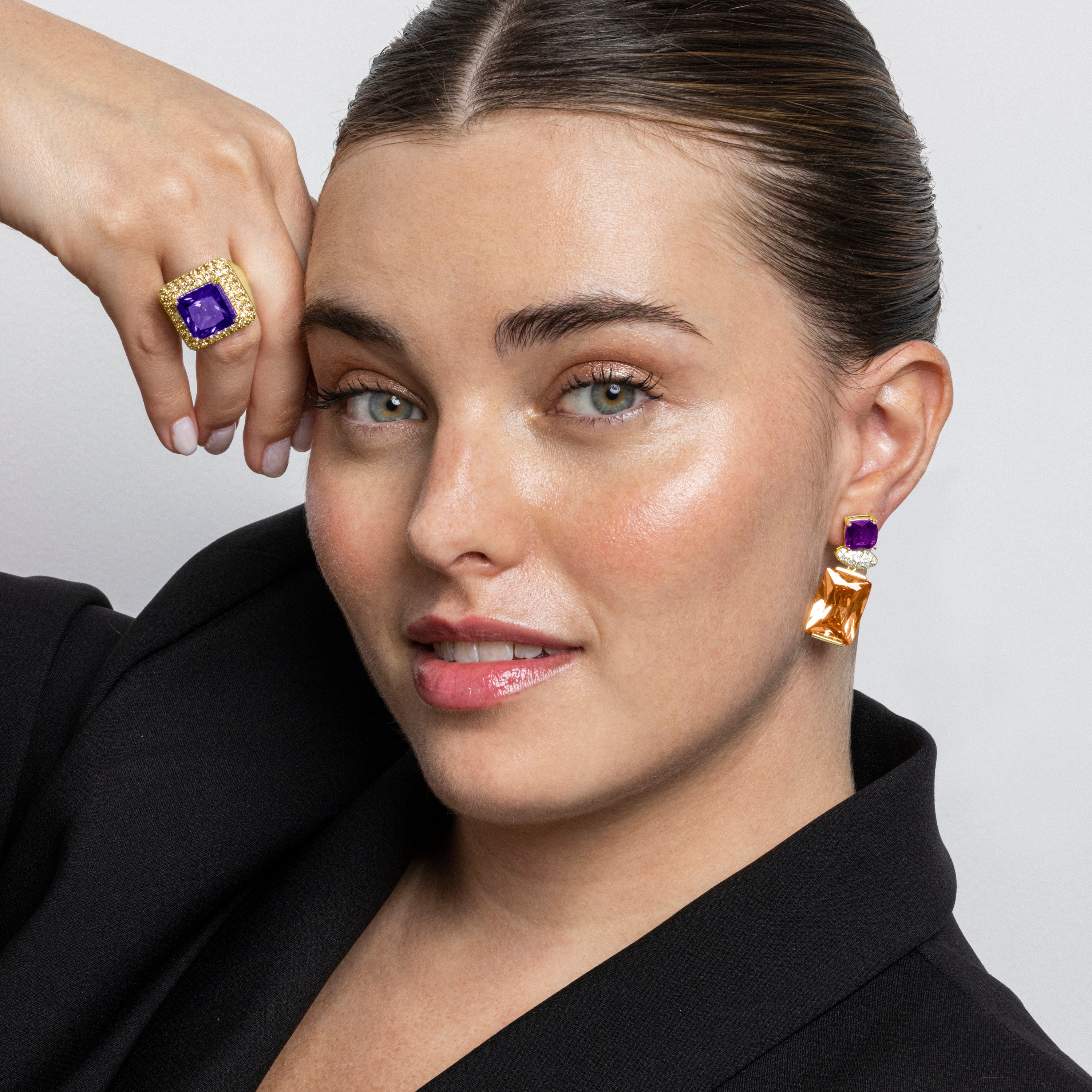 Anel de Prata de Lei 925 e Zircónia Champagne acabamento em ouro 18k - Hysepth