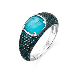 925 Sterling Silver Ring with Paraiba Green Hydrothermal Quartz rhodium finish - Lesli