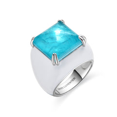 925 Sterling Silver Ring with Paraiba Green Hydrothermal Quartz, Rhodium Finish - Zadsi