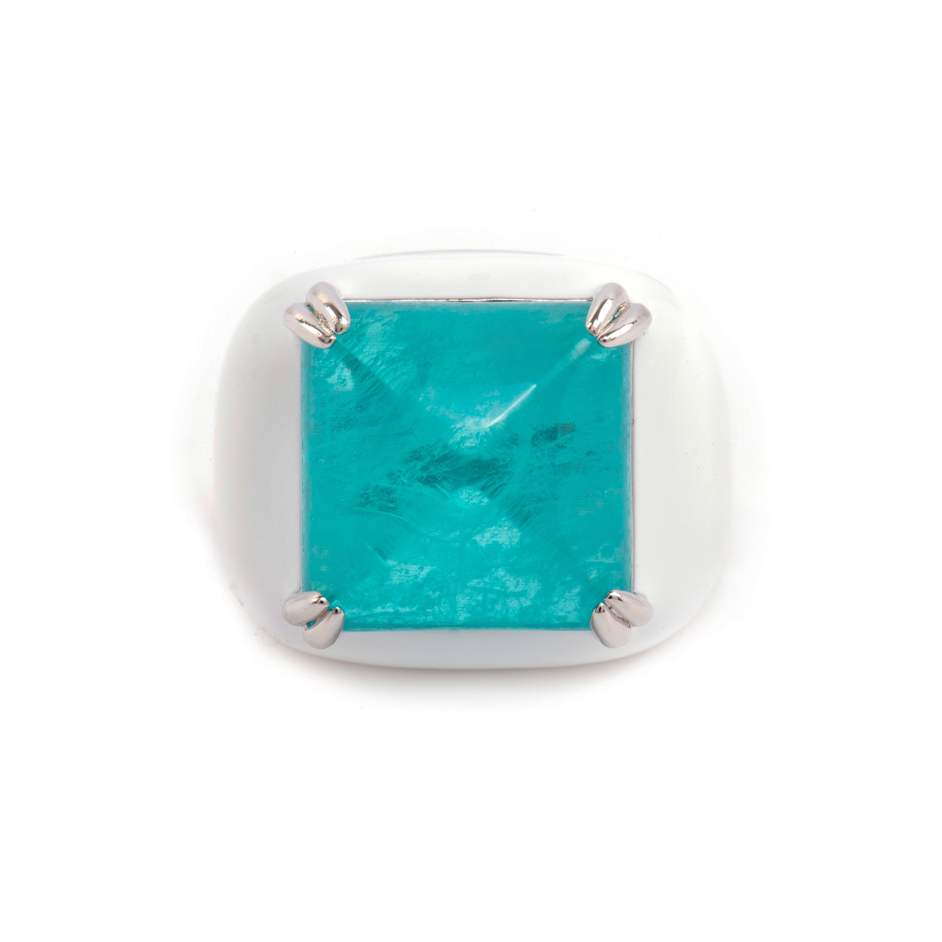 Anello in Argento Sterling 925 e Quarzo Idrotermale Verde Paraiba finitura rodio - Zadsi
