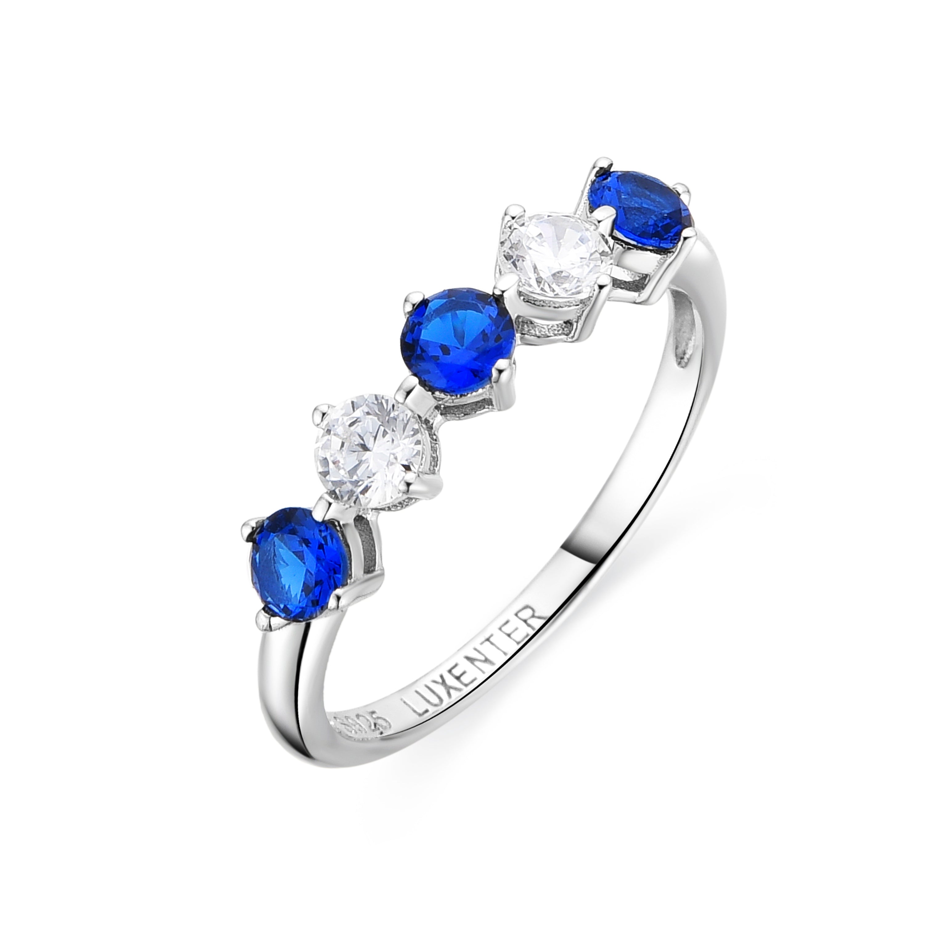 925 Sterlingsilberring mit blauem Topas-Zirkonia, rhodiniert - Alneth