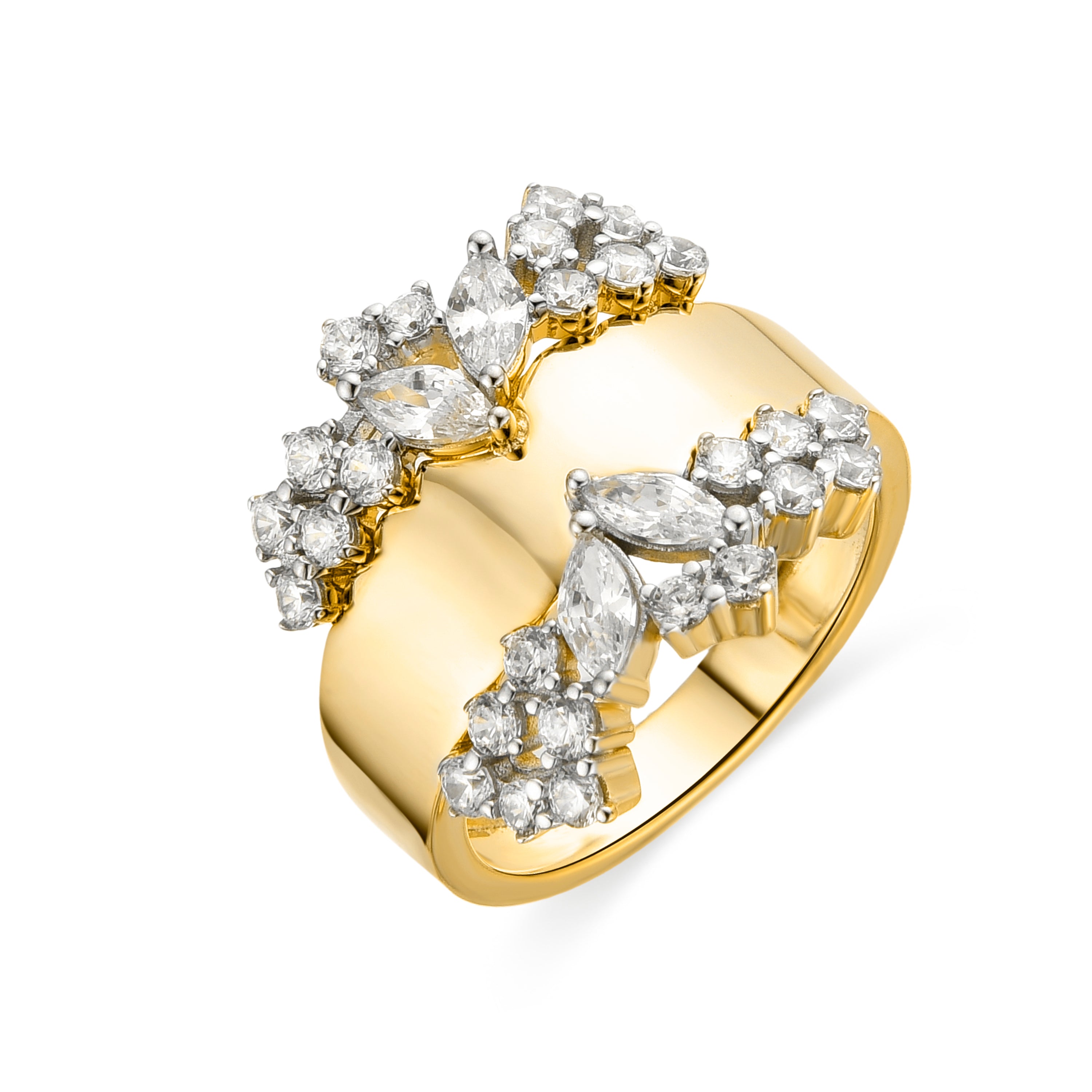 Anel de Prata de Lei 925 e Zircónia Brilhante acabamento em ouro amarelo de 18k - Larent
