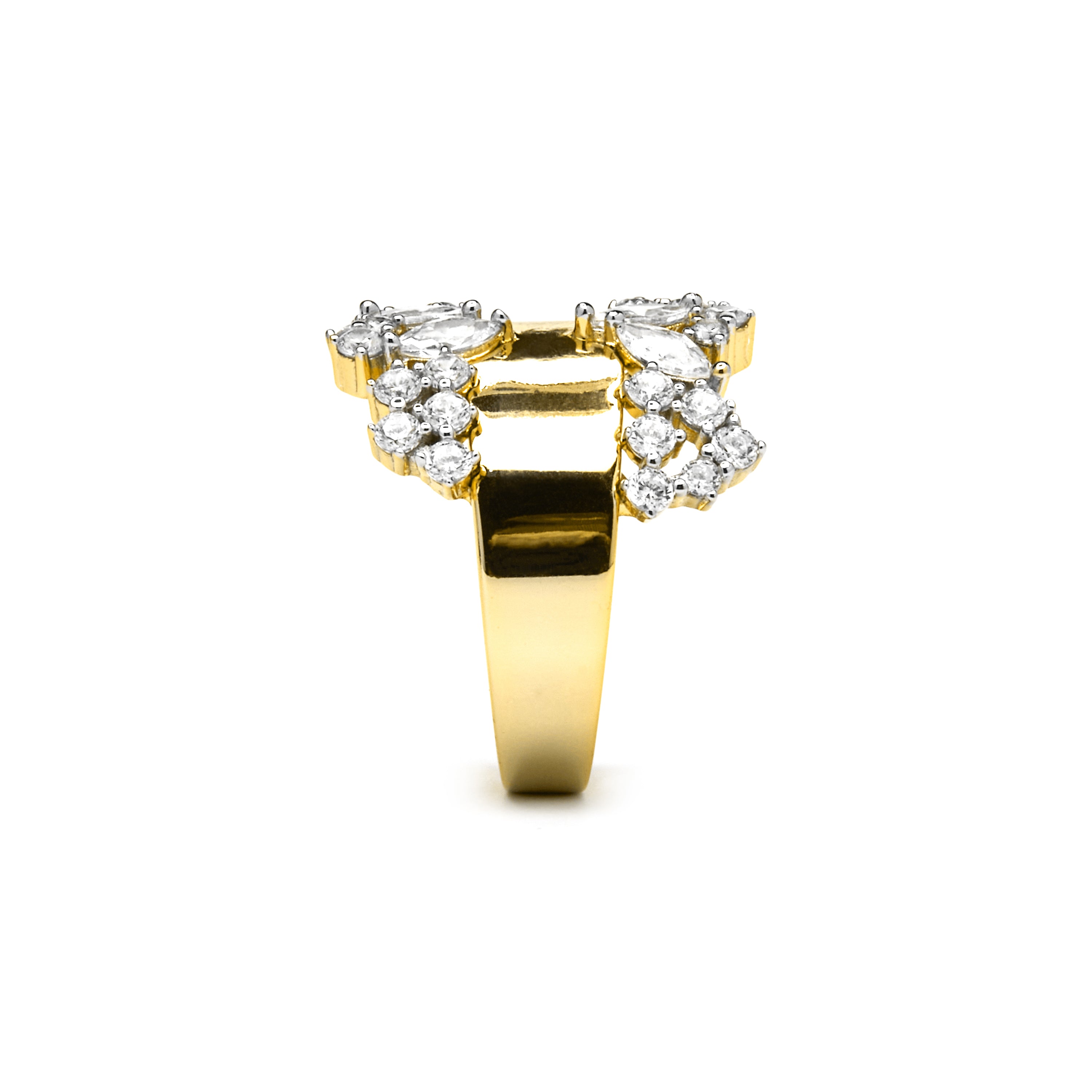 Anel de Prata de Lei 925 e Zircónia Brilhante acabamento em ouro amarelo de 18k - Larent