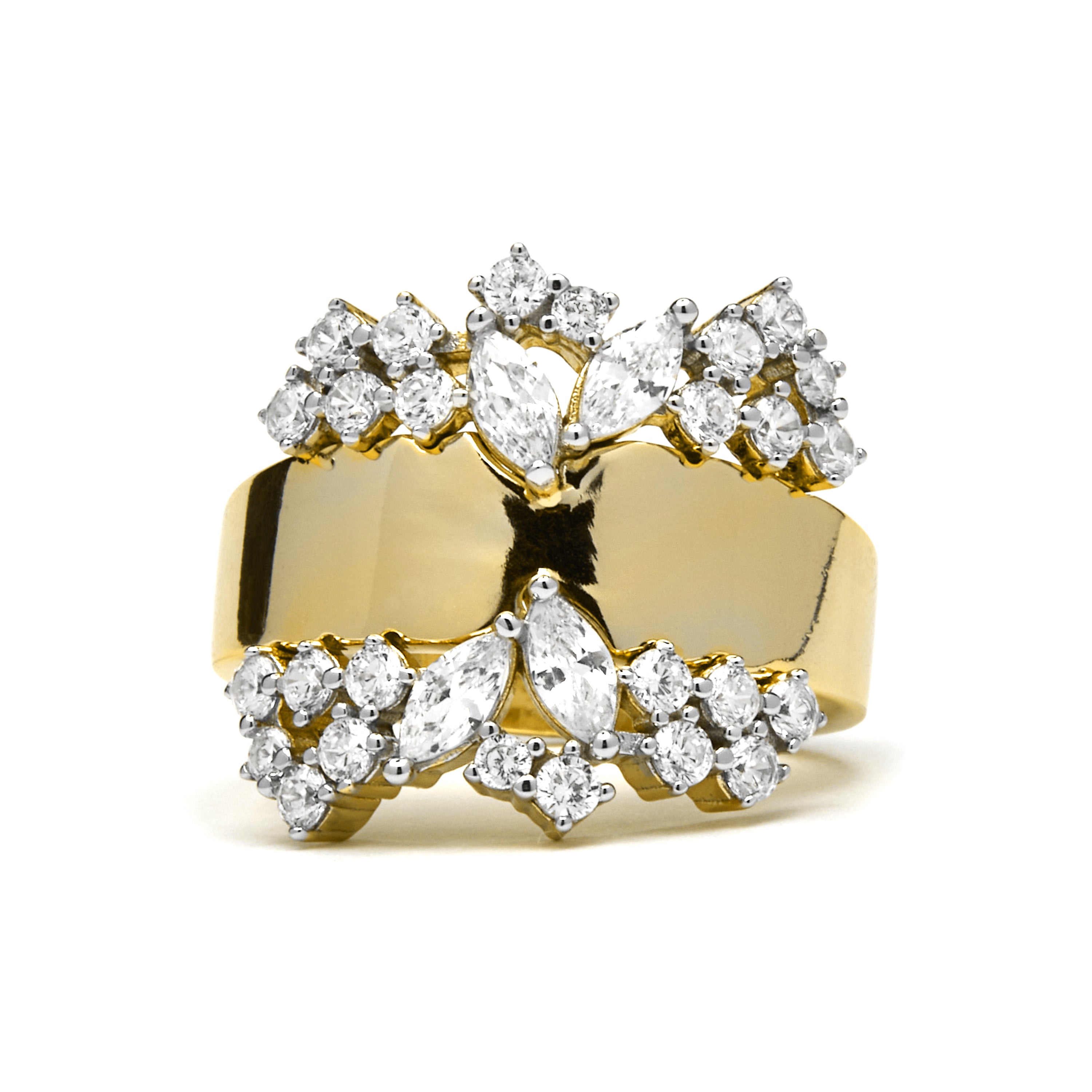 Anel de Prata de Lei 925 e Zircónia Brilhante acabamento em ouro amarelo de 18k - Larent