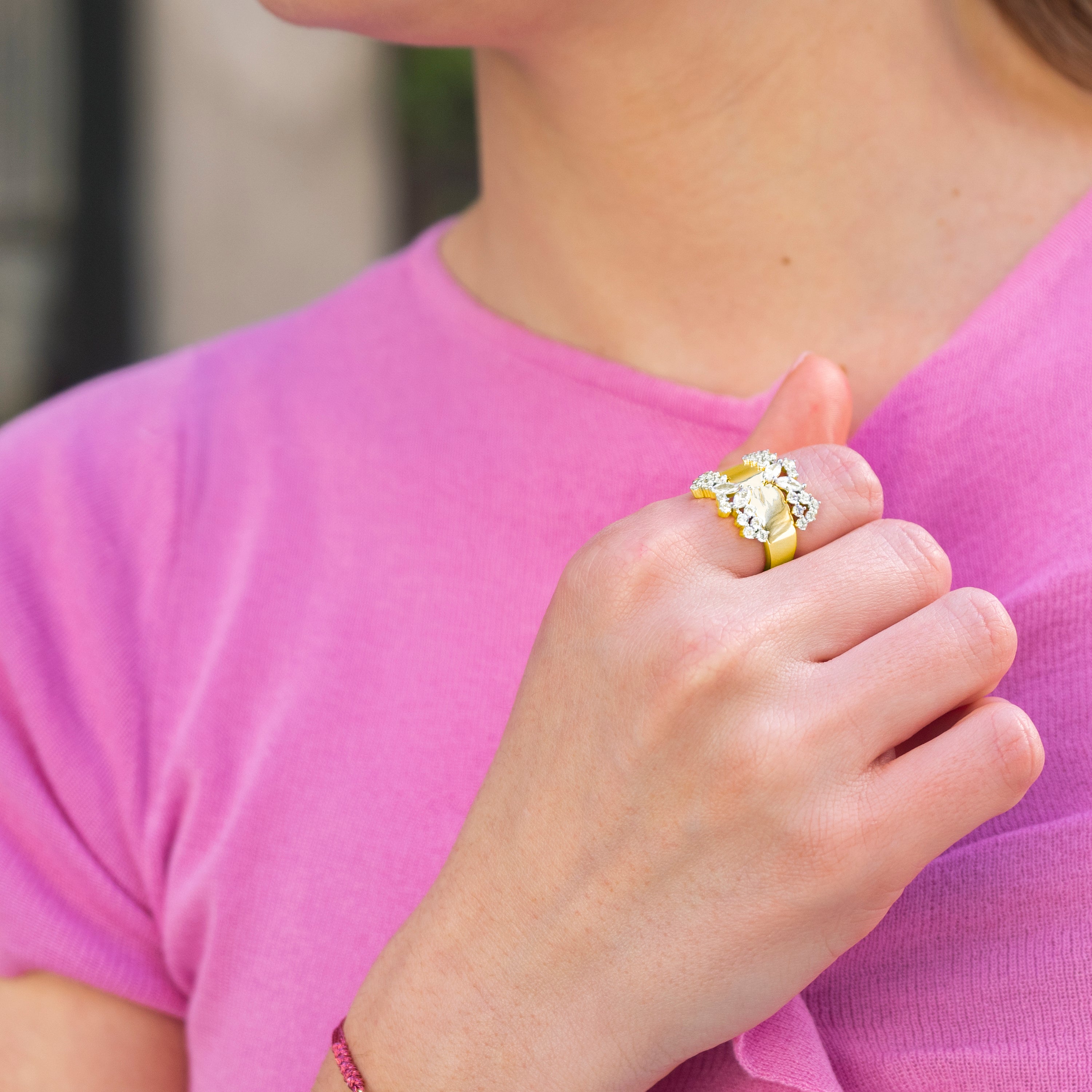 Anel de Prata de Lei 925 e Zircónia Brilhante acabamento em ouro amarelo de 18k - Larent