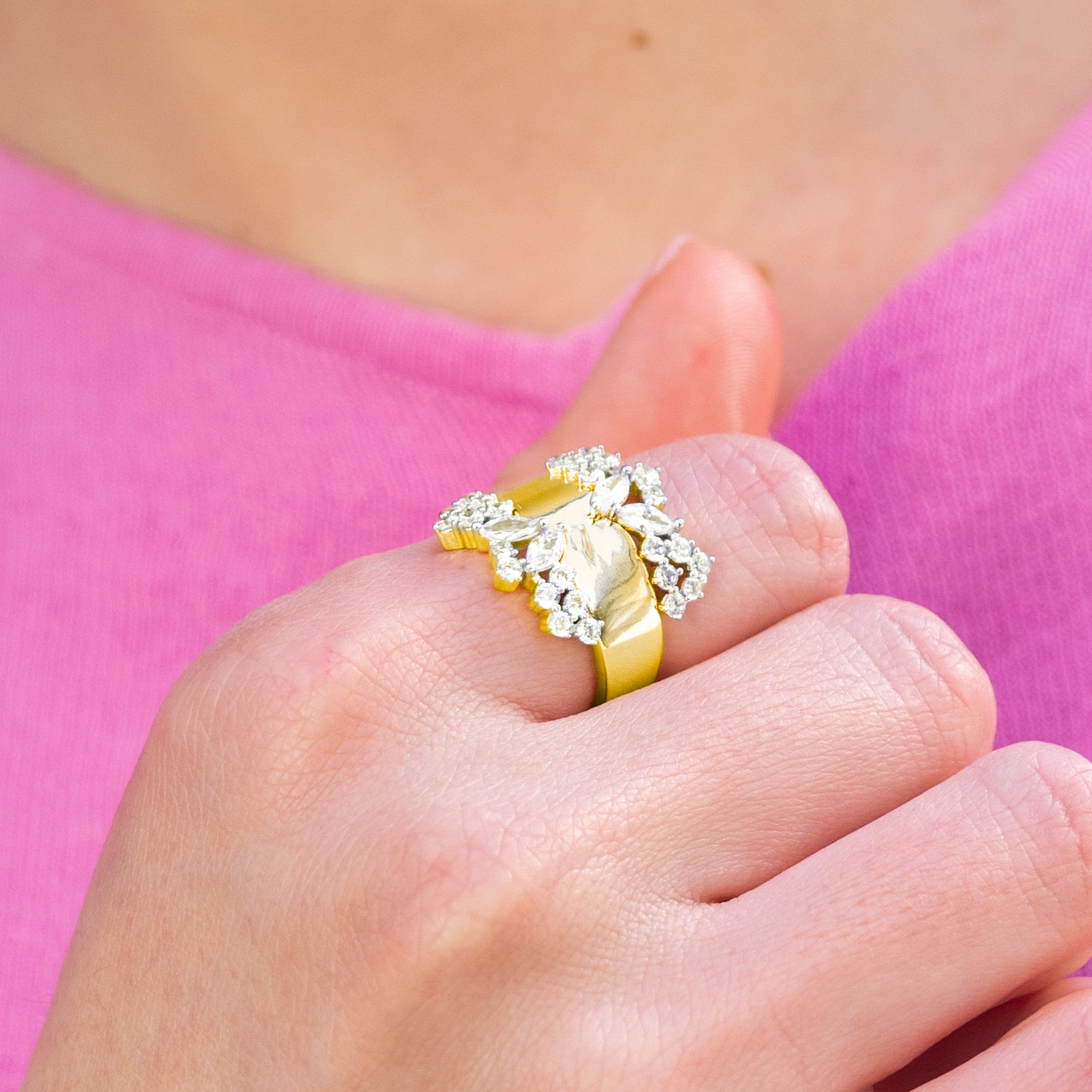 Anel de Prata de Lei 925 e Zircónia Brilhante acabamento em ouro amarelo de 18k - Larent