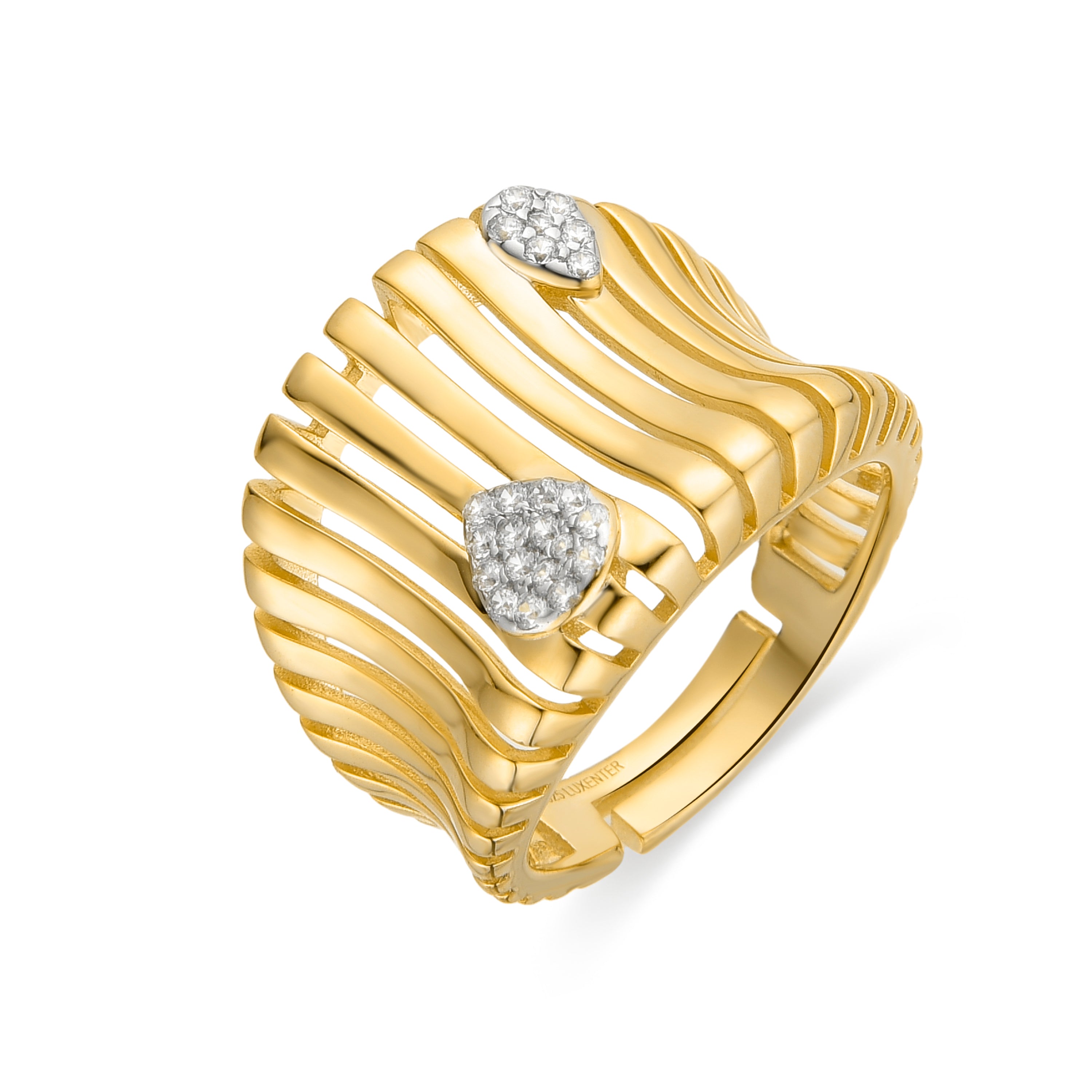 Anillo de Plata de Ley 925 y Circonita Brillante acabado oro amarillo de 18k - Samon