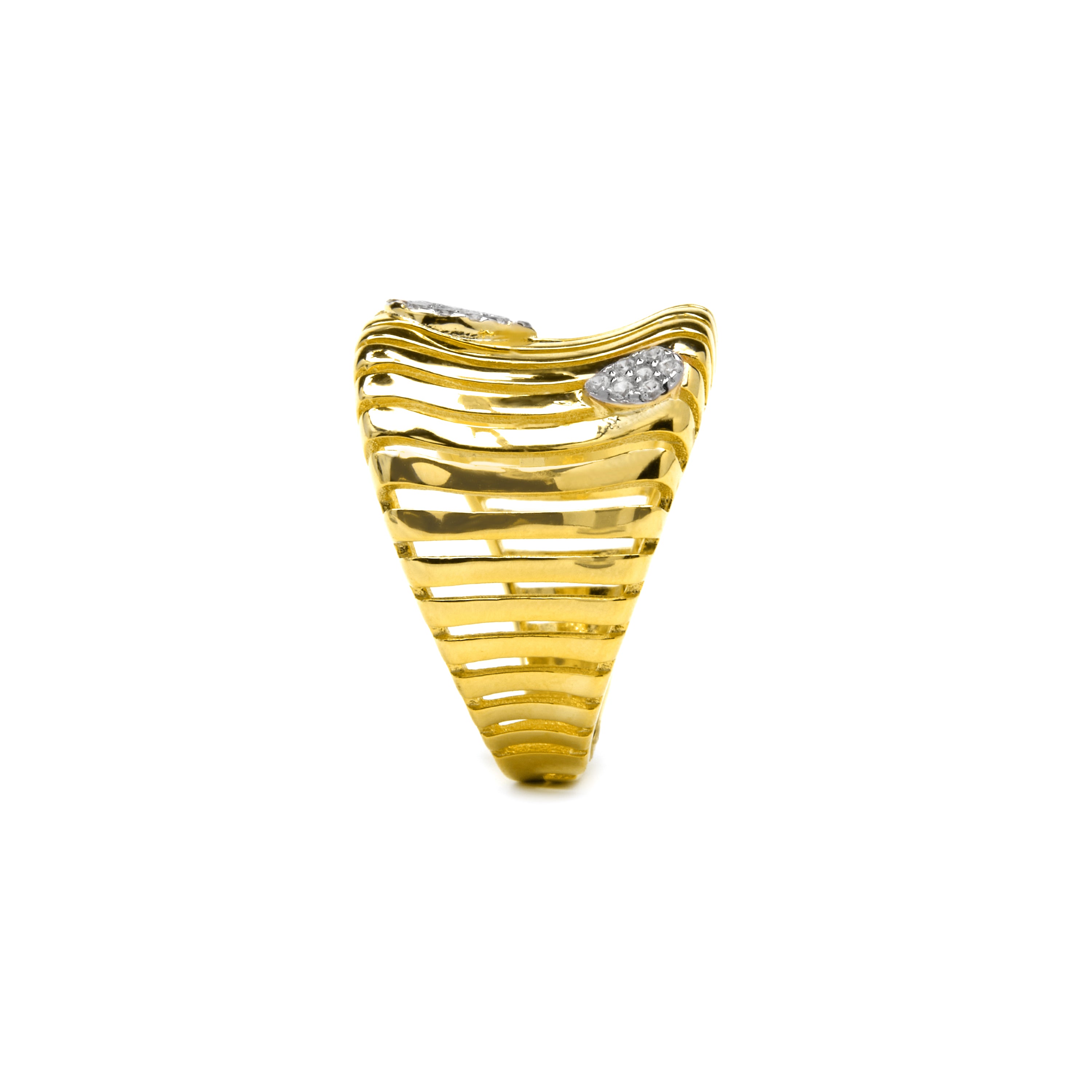 925 Sterling Silver Ring with Brilliant Zirconia, 18k Yellow Gold Finish - Samon