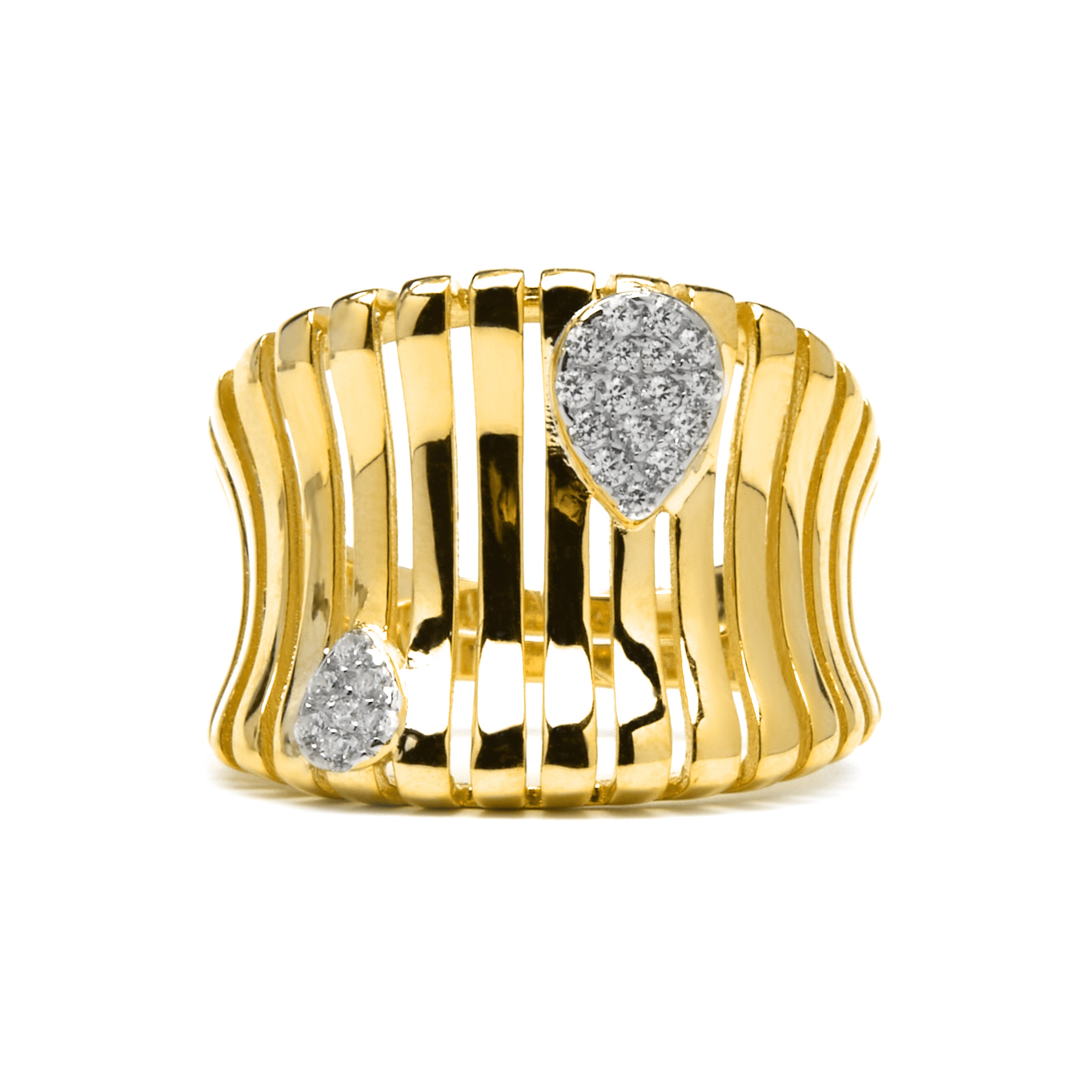 925 Sterling Silver Ring with Brilliant Zirconia, 18k Yellow Gold Finish - Samon