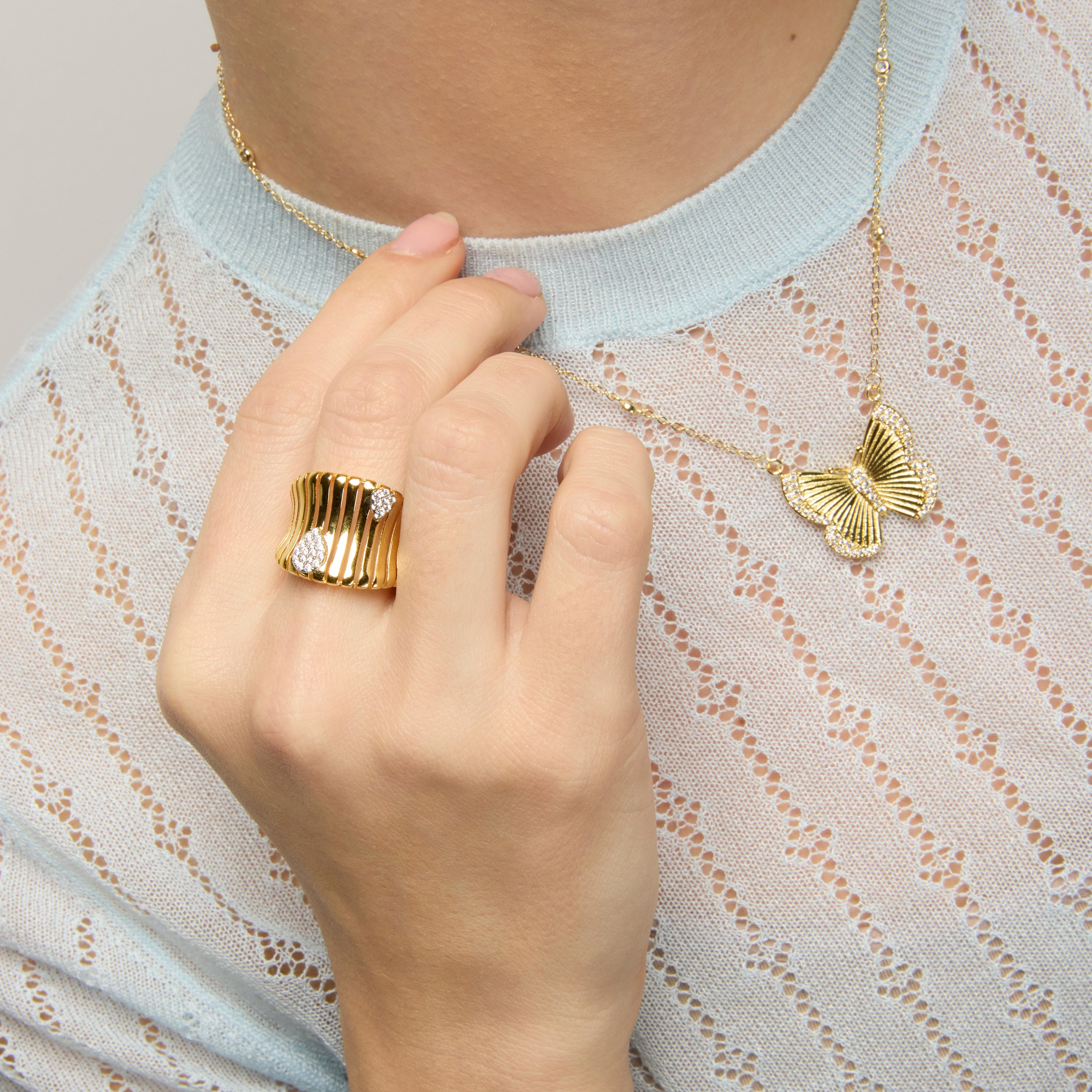 Anillo de Plata de Ley 925 y Circonita Brillante acabado oro amarillo de 18k - Samon