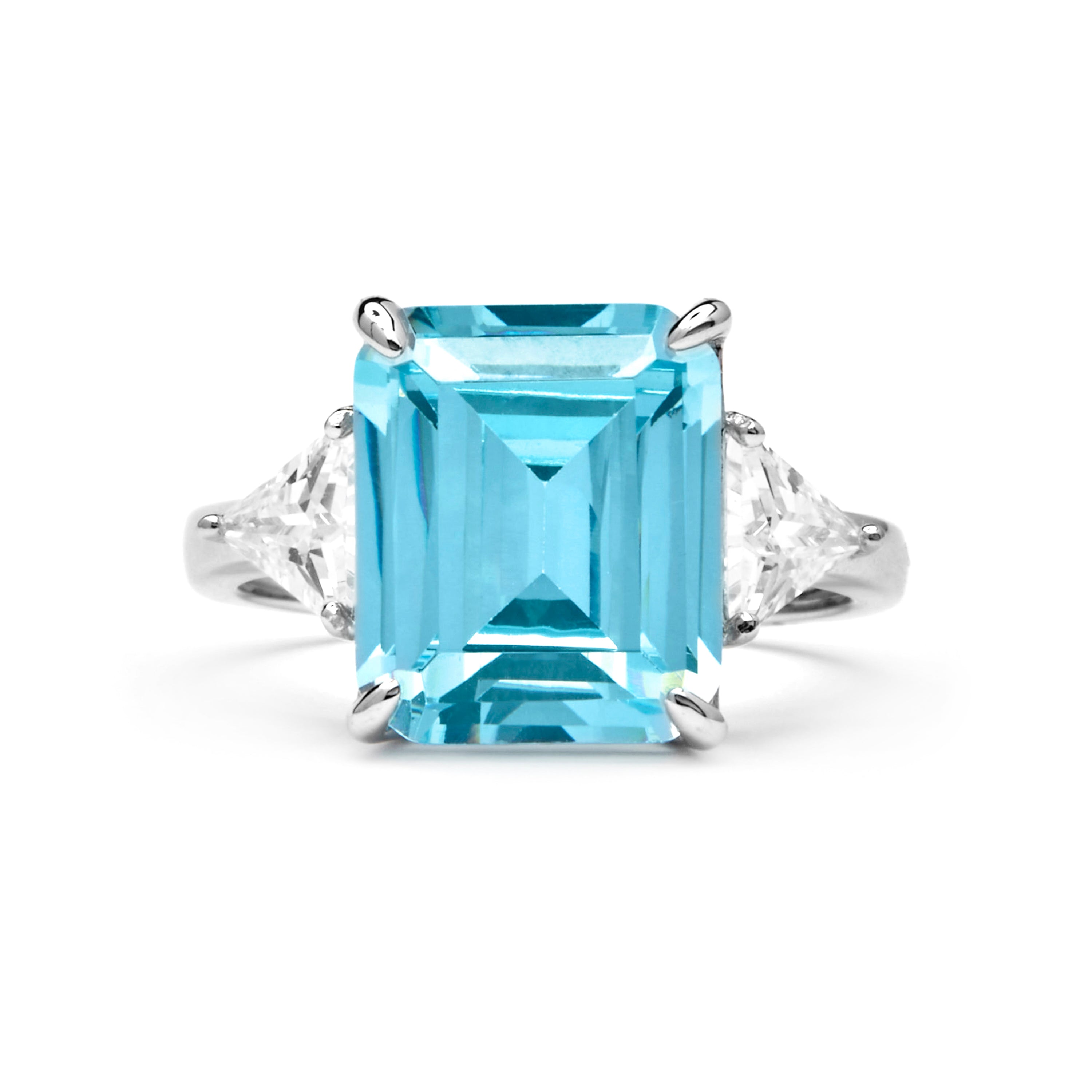 Anello in Argento Sterling 925 e Zirconia Acquamarina finitura rodio - Xifa