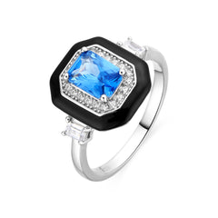 925 Sterling Silver Ring with Black Lacquer and Rhodium Finish - Oiwa