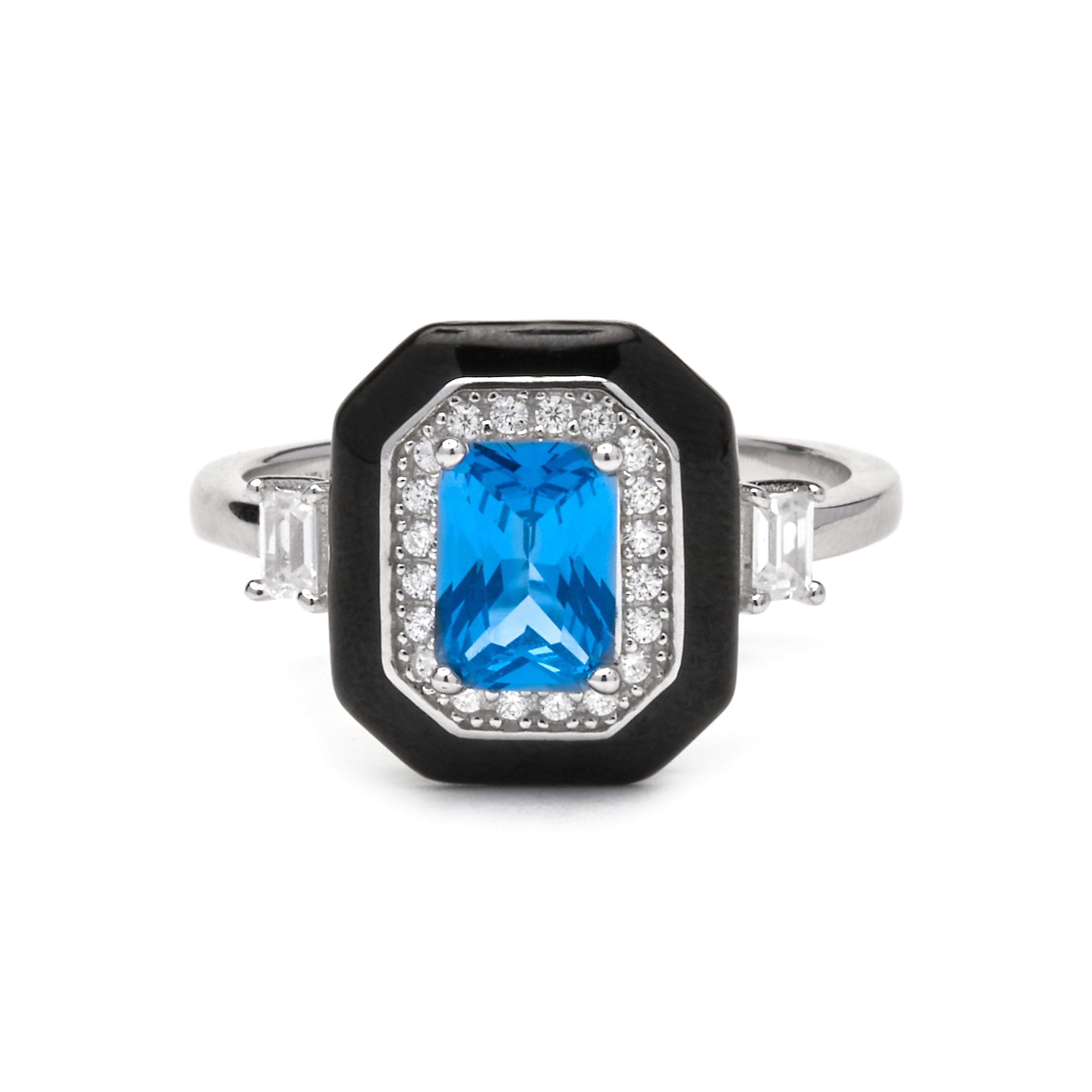 925 Sterling Silver Ring with Black Lacquer and Rhodium Finish - Oiwa