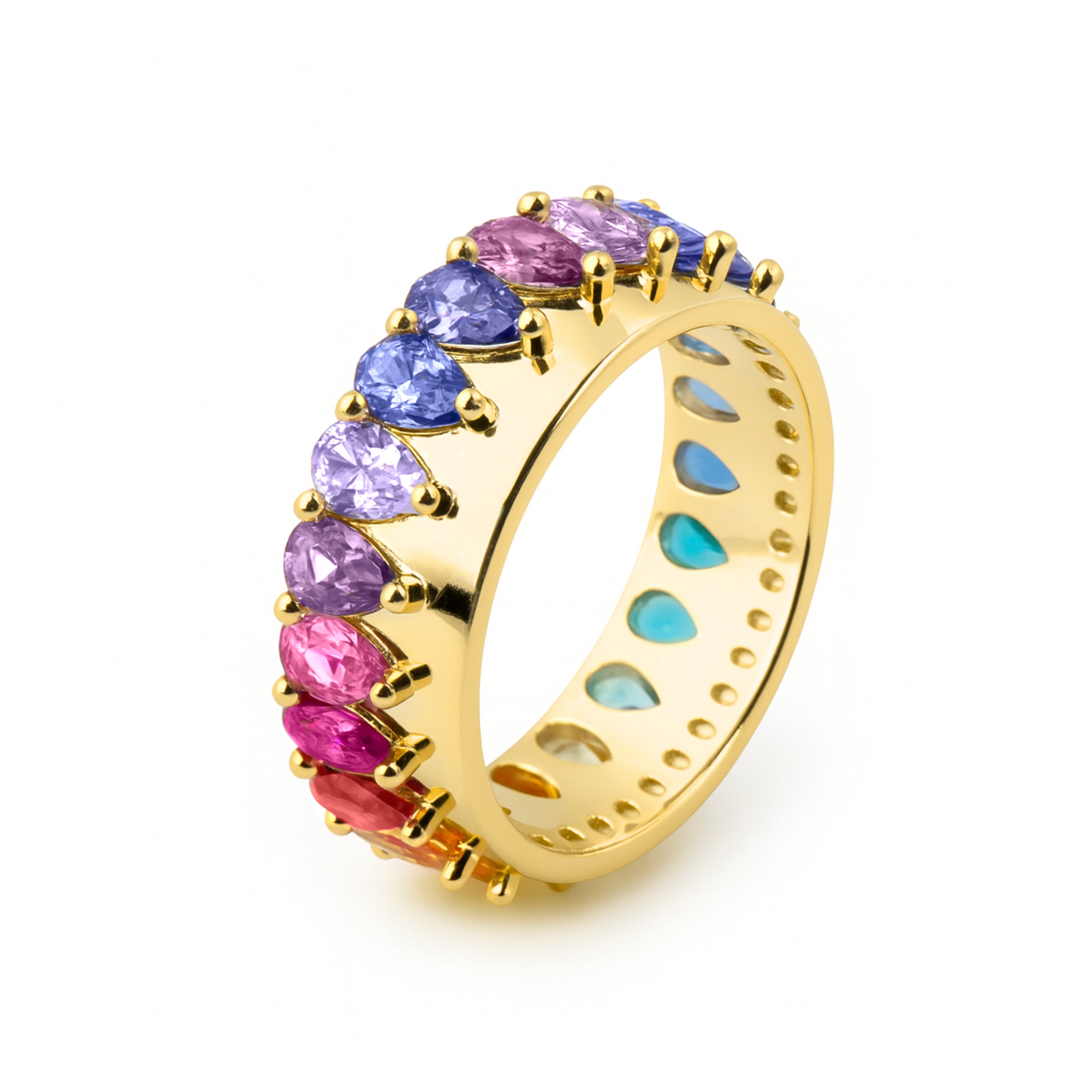 Anel de Prata de Lei 925 e Zircónia Multicolor com acabamento em ouro amarelo 18k - Maskai