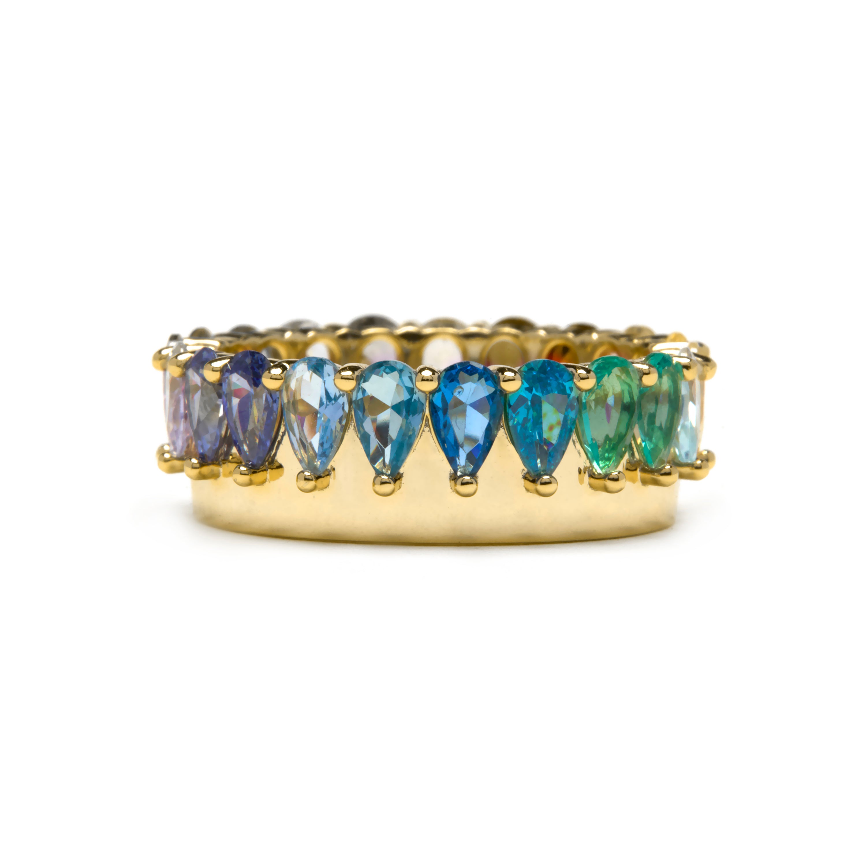 Anel de Prata de Lei 925 e Zircónia Multicolor com acabamento em ouro amarelo 18k - Maskai