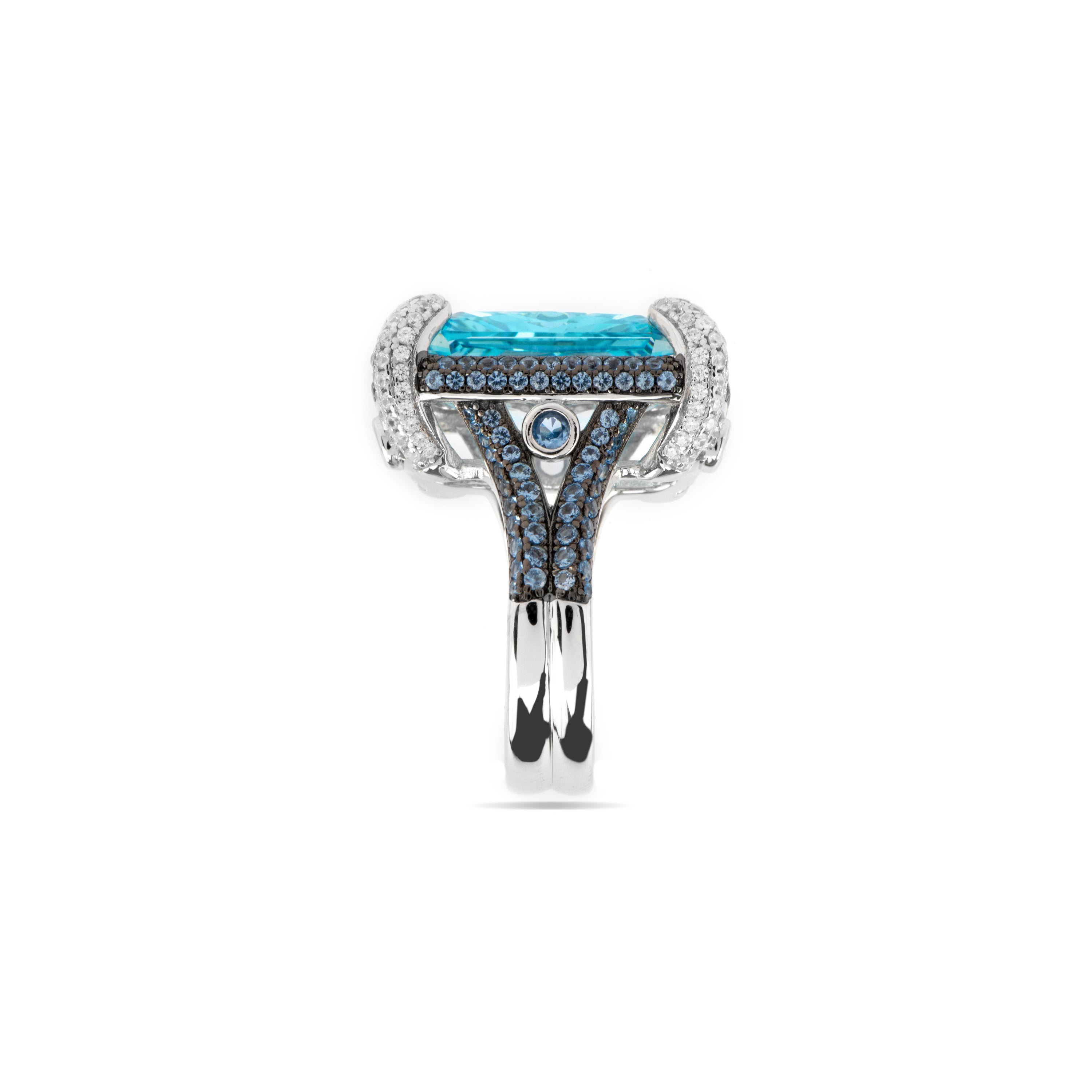 Bague en argent sterling 925 et zirconium aigue-marine finition rhodium - Liwi